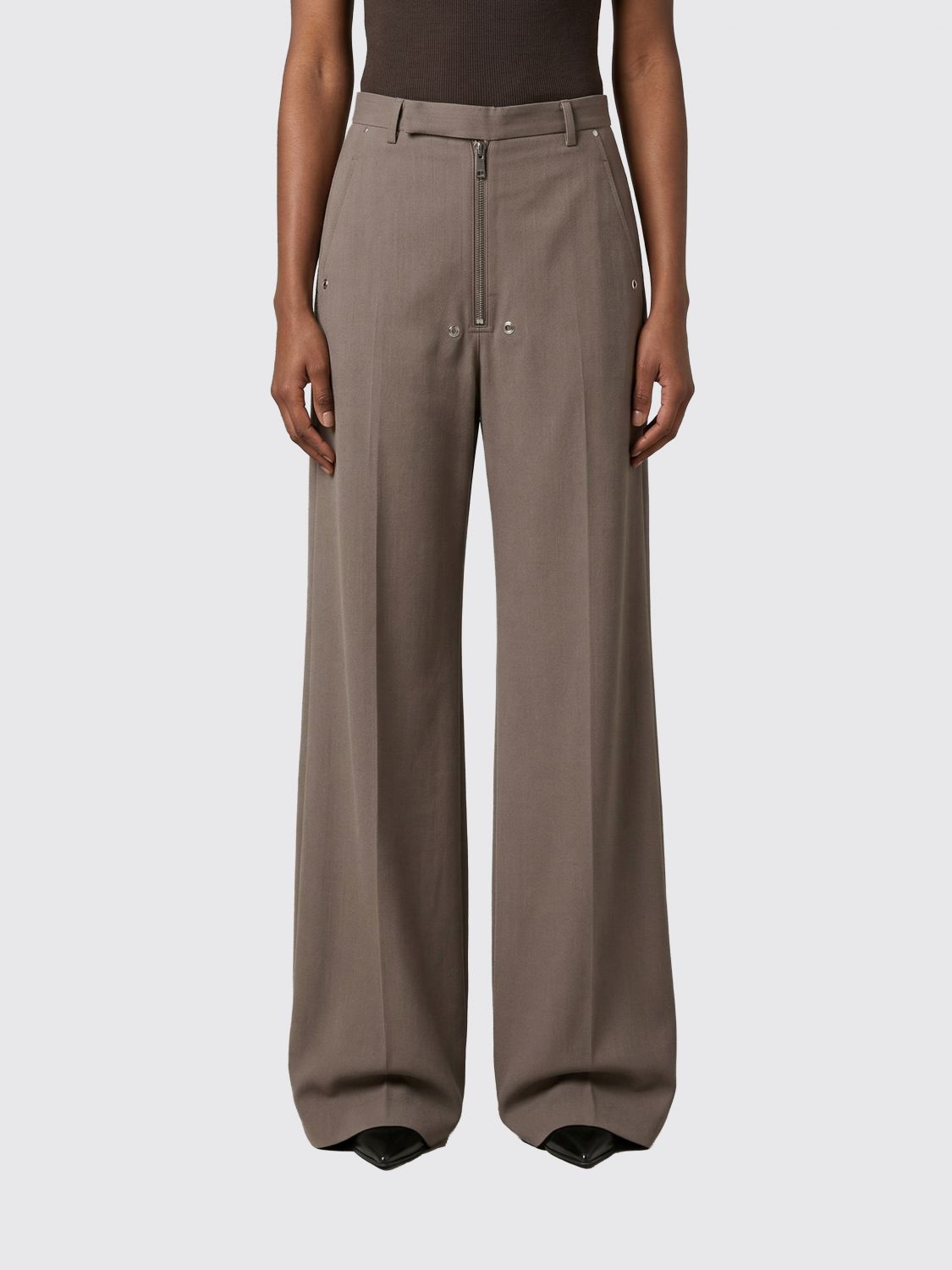Rick Owens Wool Flared Trousers In Brown