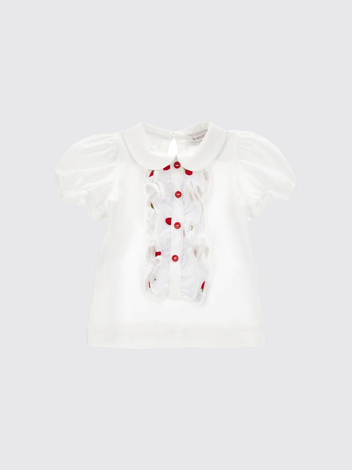 MONNALISA Polo in cotone con rouches e ricamo fruit