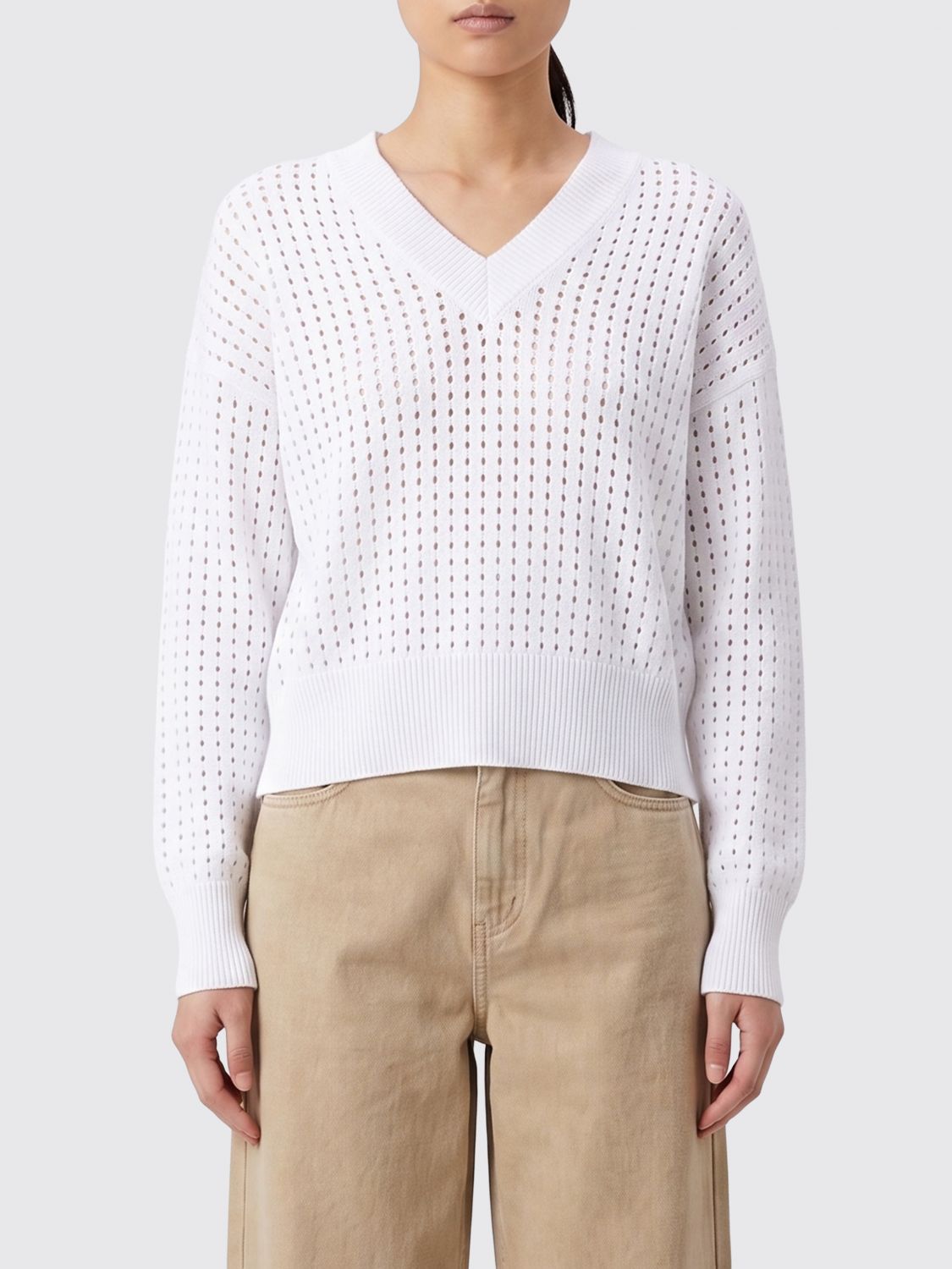 Kangra Perforated Cotton V-neck Knit