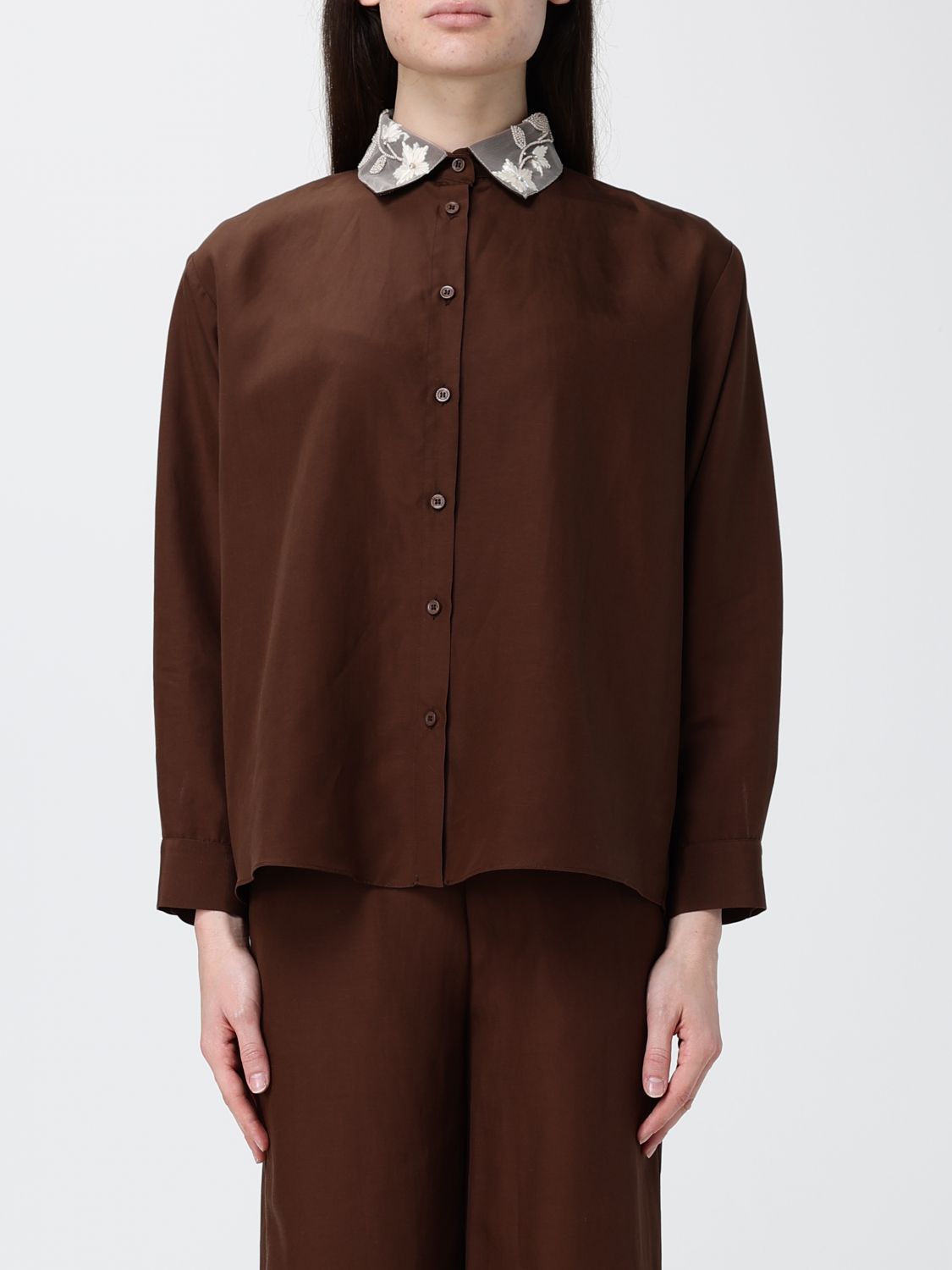 Hanita Linen Blend Shirt with Embroidery