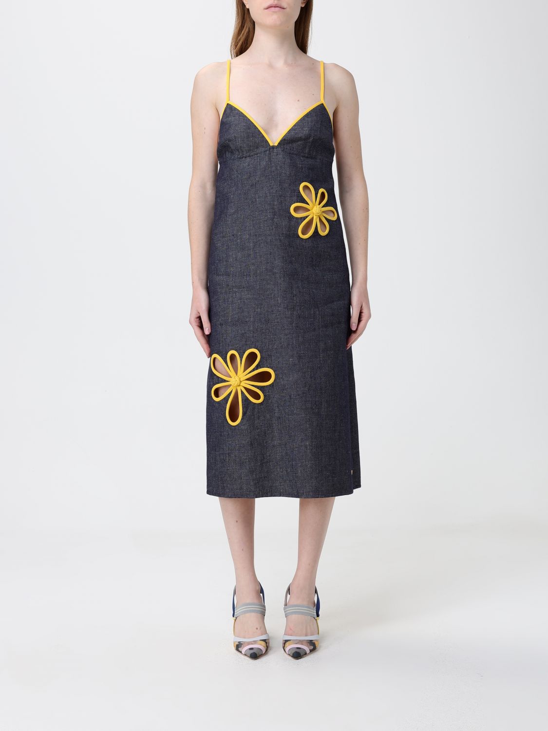FENDI Abito midi in cotone con fiori