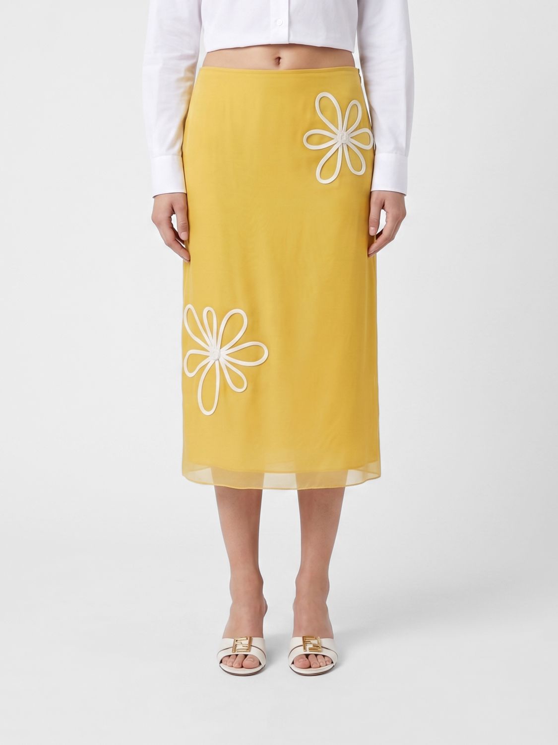 FENDI Gonna a tubino in organza con fiori