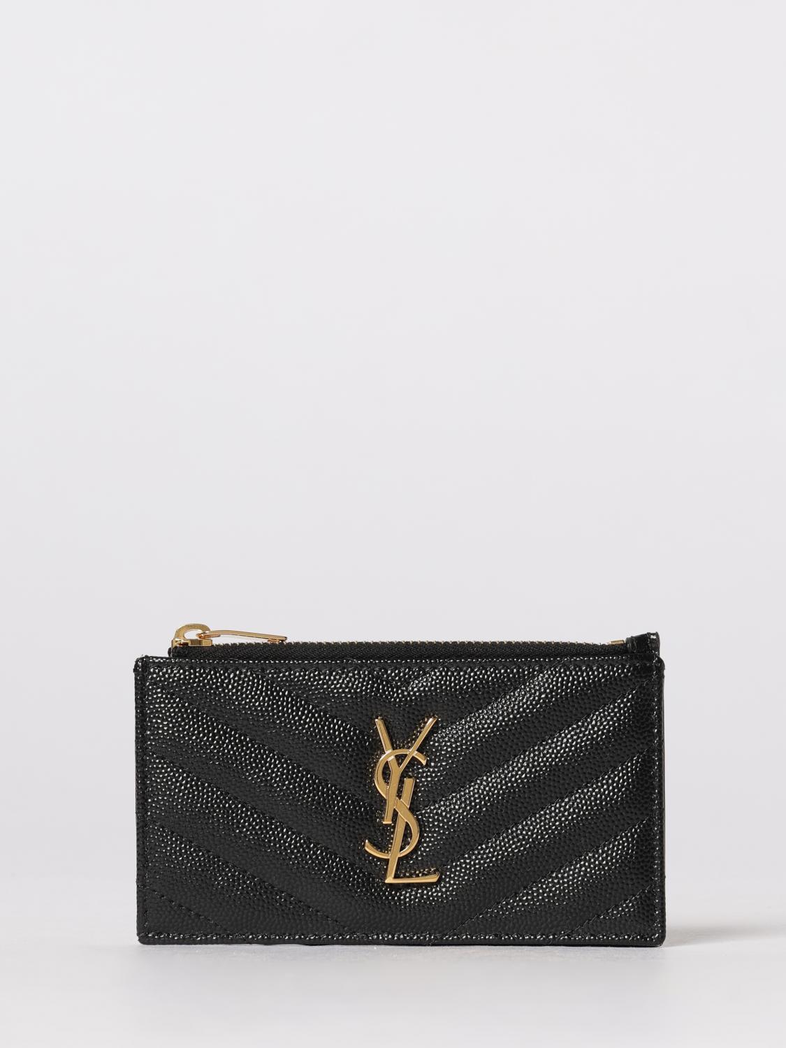 SAINT LAURENT Portacarte di credito Cassandre in pelle grain de poudre