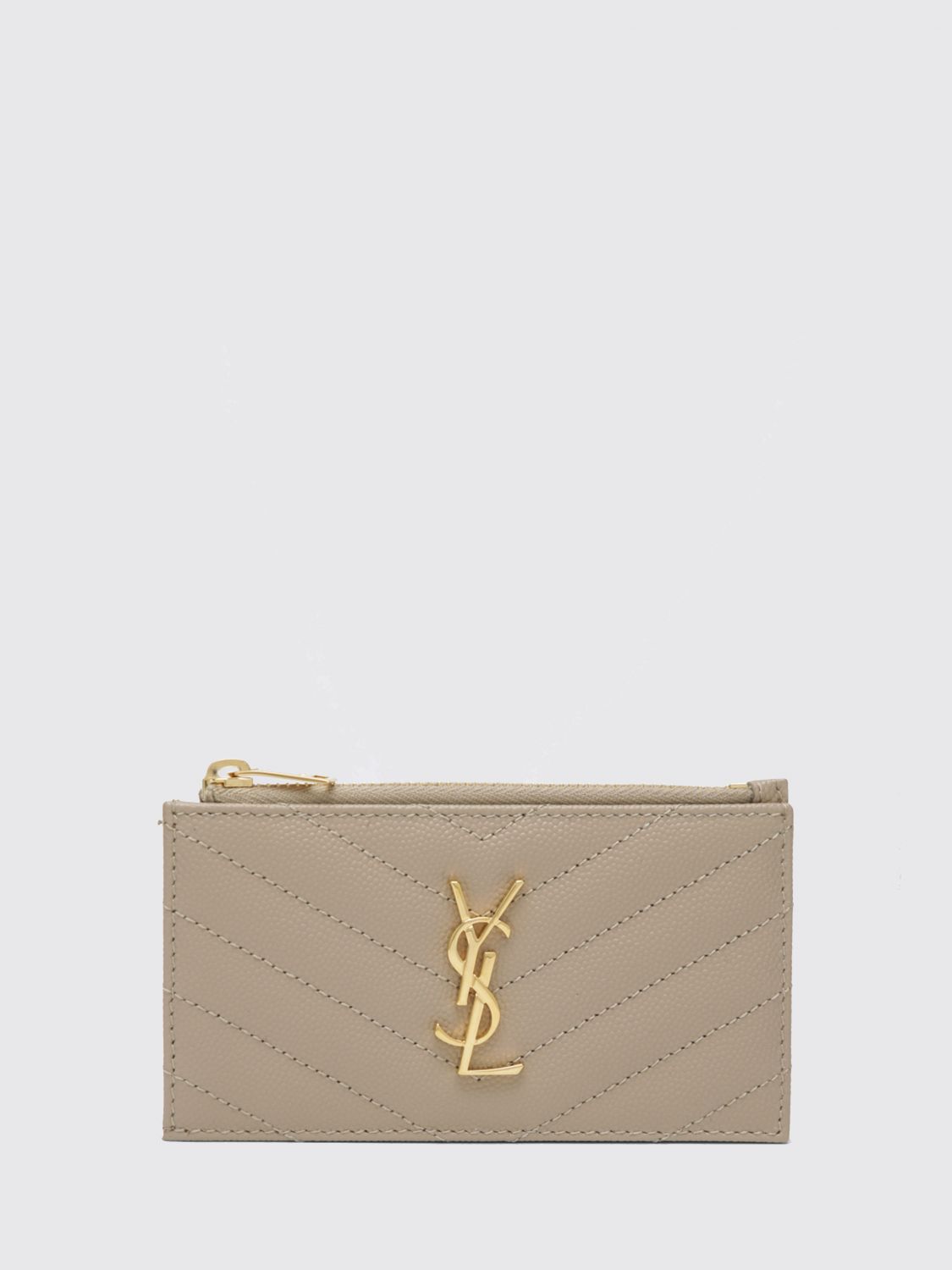 SAINT LAURENT Portacarte di credito Cassandre in pelle grain de poudre