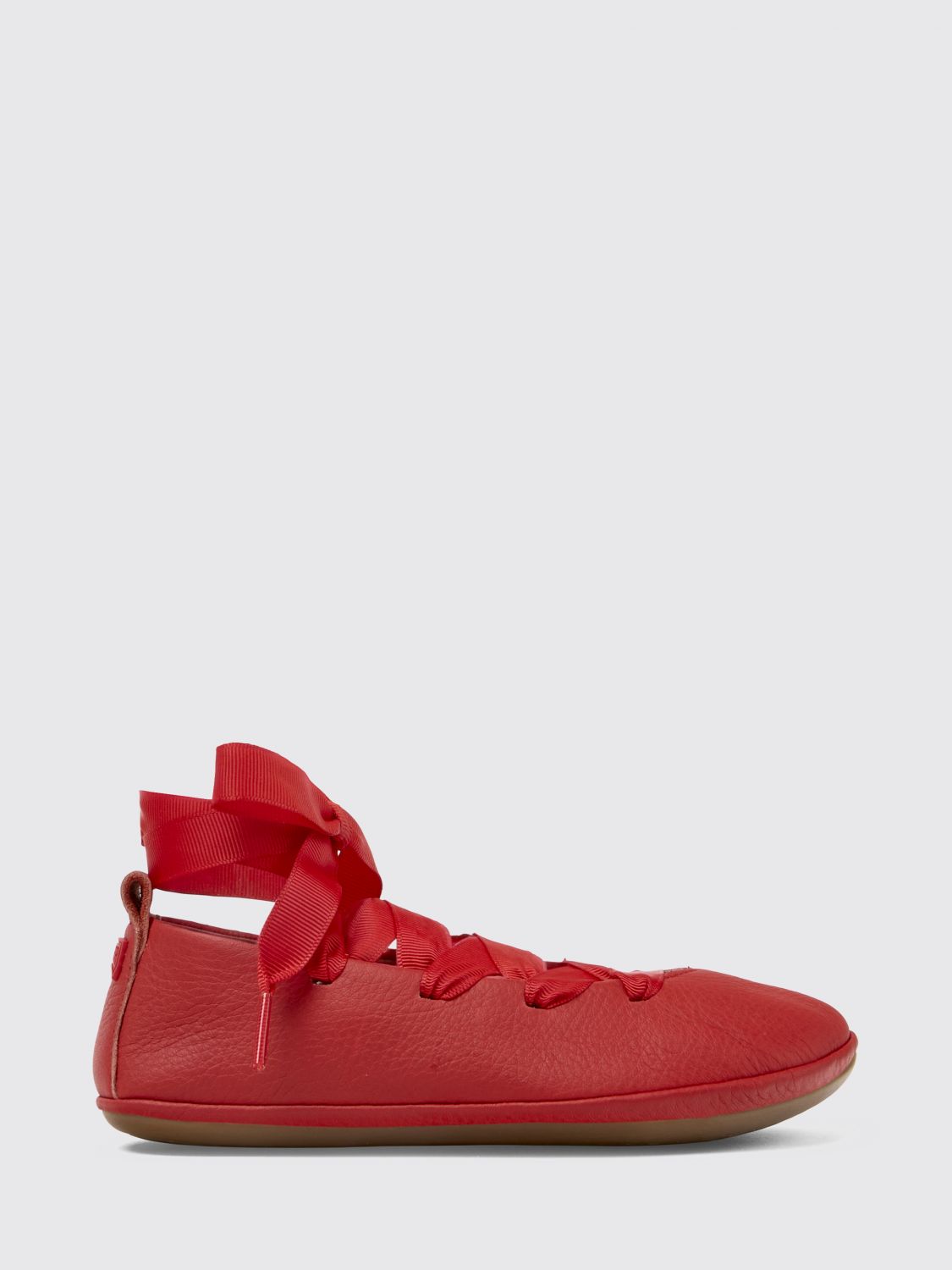 Camper Kids' Right Grained Leather Ballerina In Red