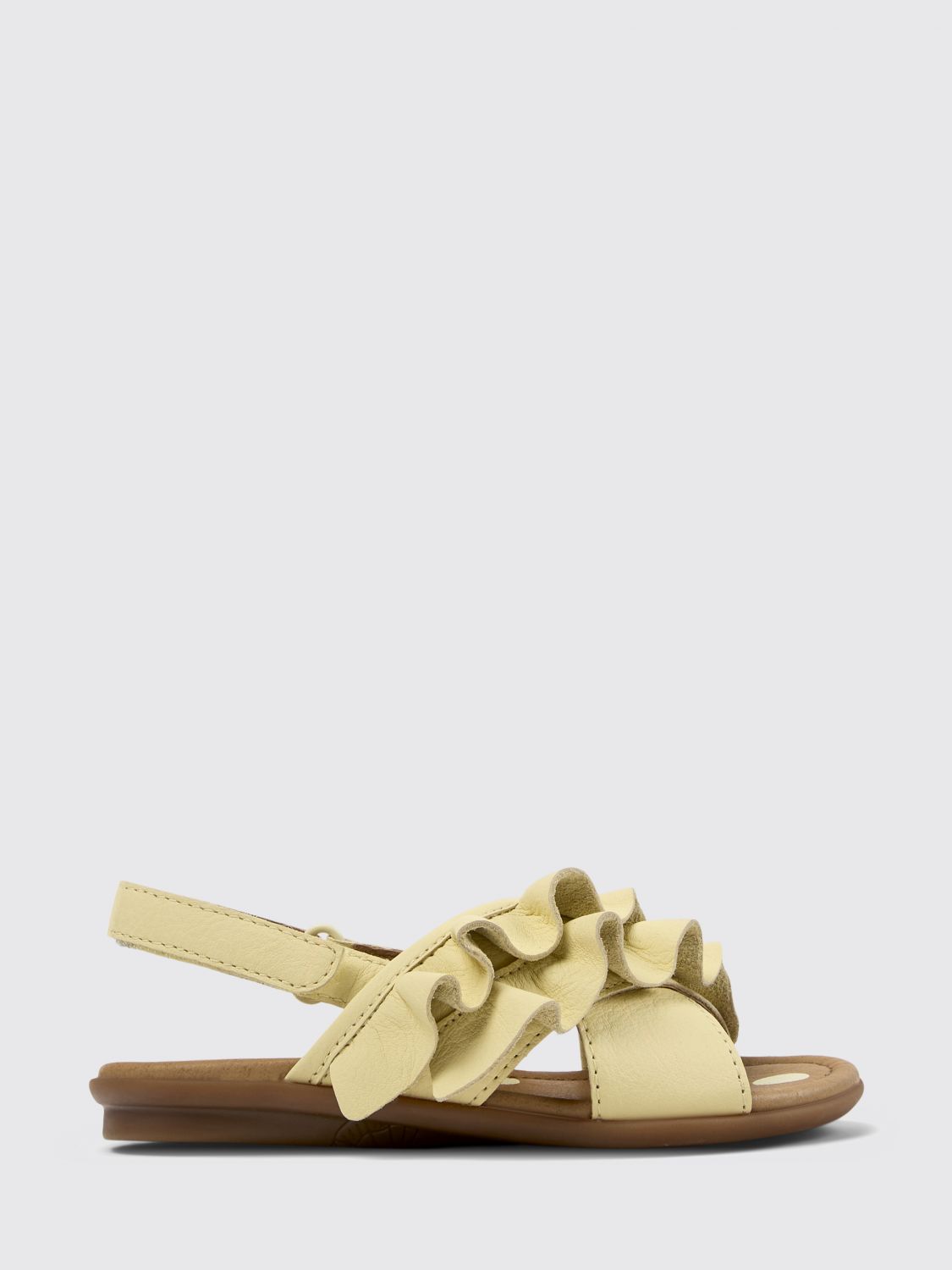 Camper Kids' Twins Leather Sandal With Ruffles In Neutral