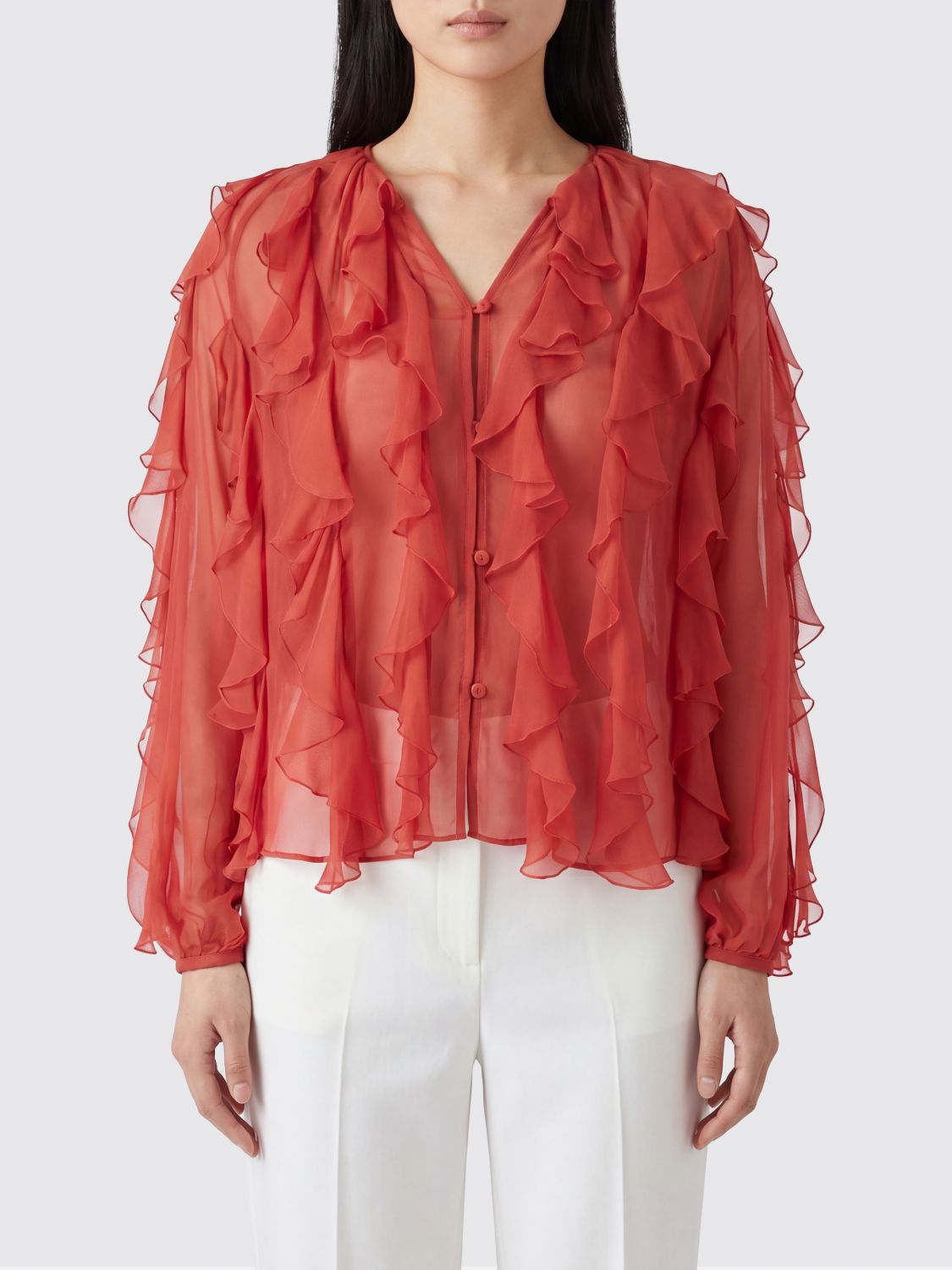 MOMONÌ Blusa con rouches in misto seta