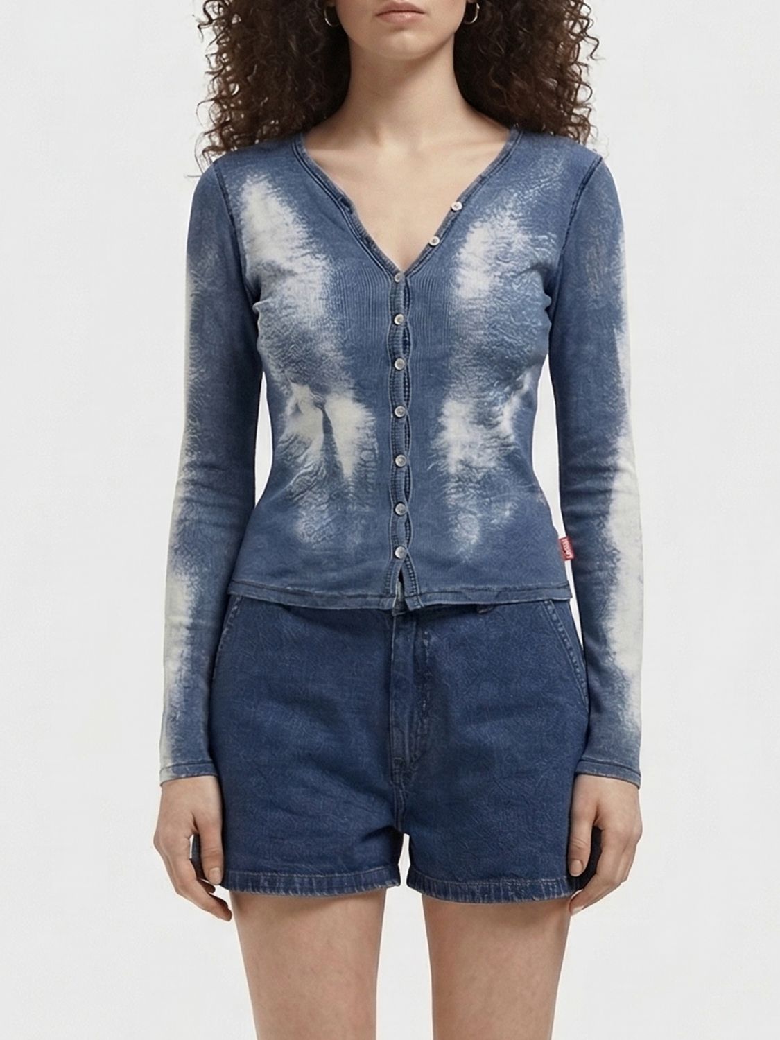 DIESEL Bleached Denim Effect Cotton Cardigan　DIESEL ブリーチデニムエフェクトコットンカーディガン DIESEL