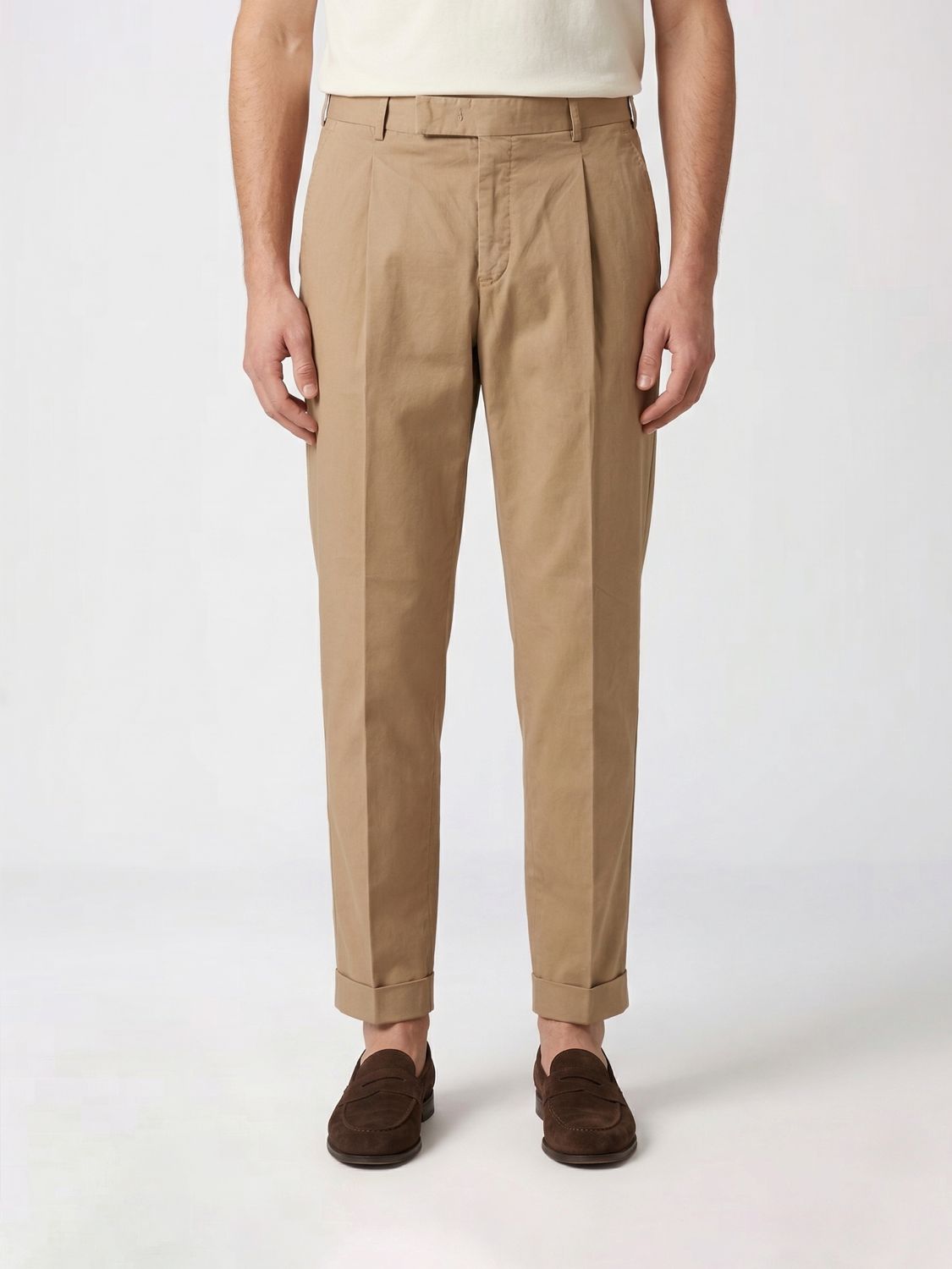 Pt01 Stretch Cotton Tailored Trousers In Brown