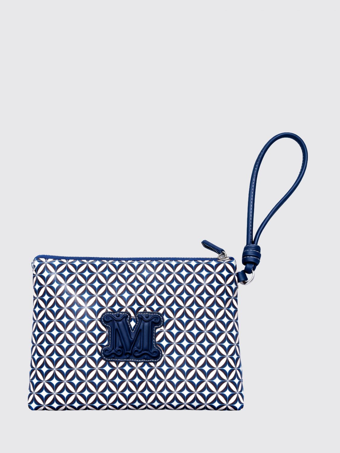 MAX MARA Clutch Tazzina in cotone spalmato con stampa geometrica e logo