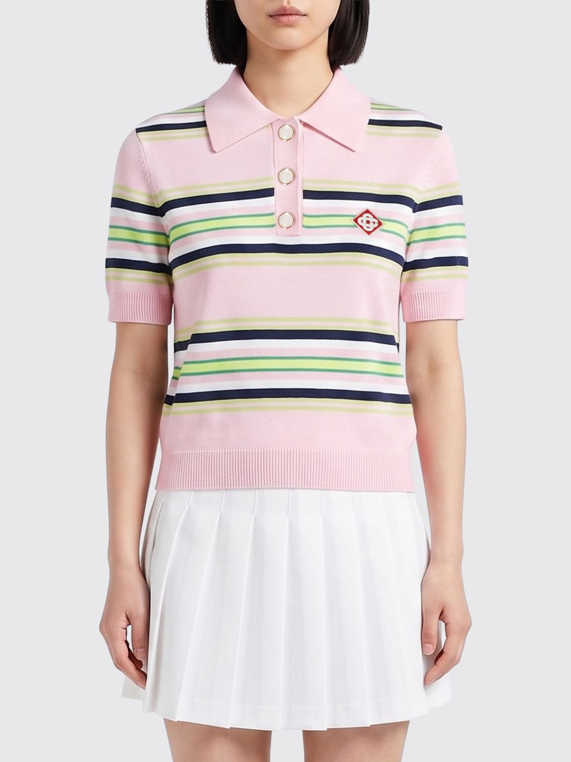 CASABLANCA Striped Viscose Knit Polo Shirt　カサブランカ ストライプ ビスコース ニット ポロシャツ CASABLANCA