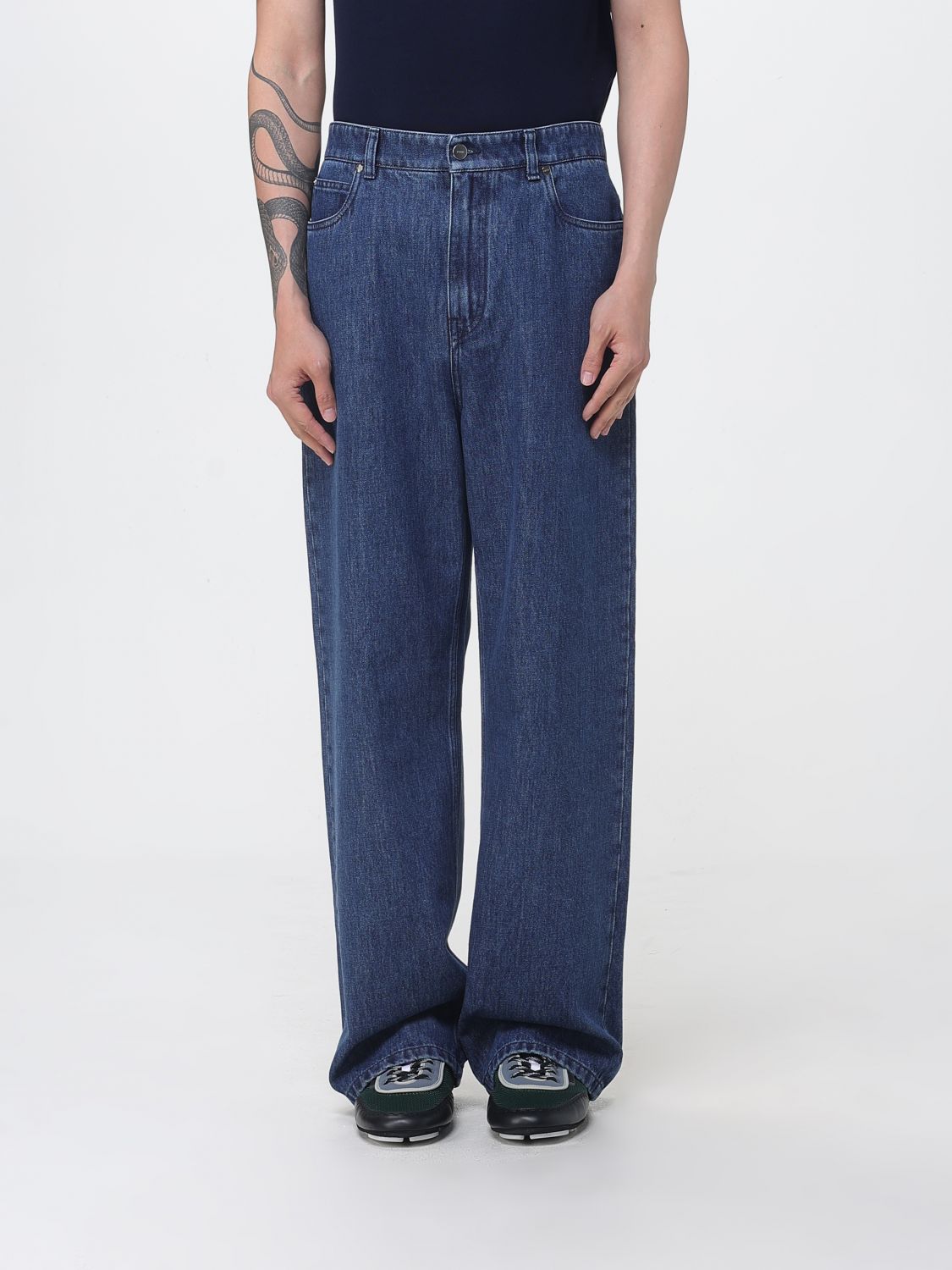 FENDI Jeans a gamba larga in denim di cotone