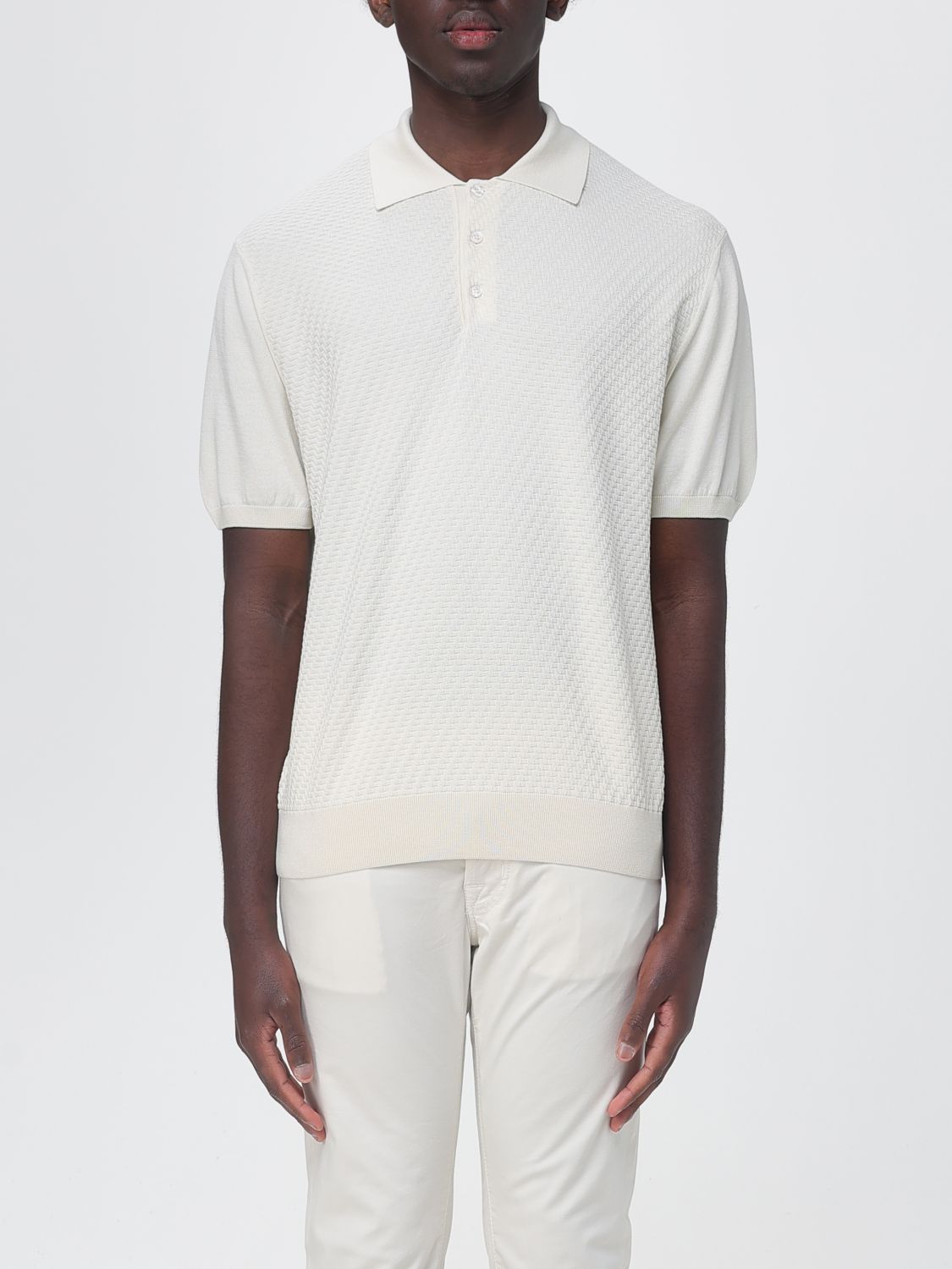 CANALI Cotton Blend Knit Polo Shirt