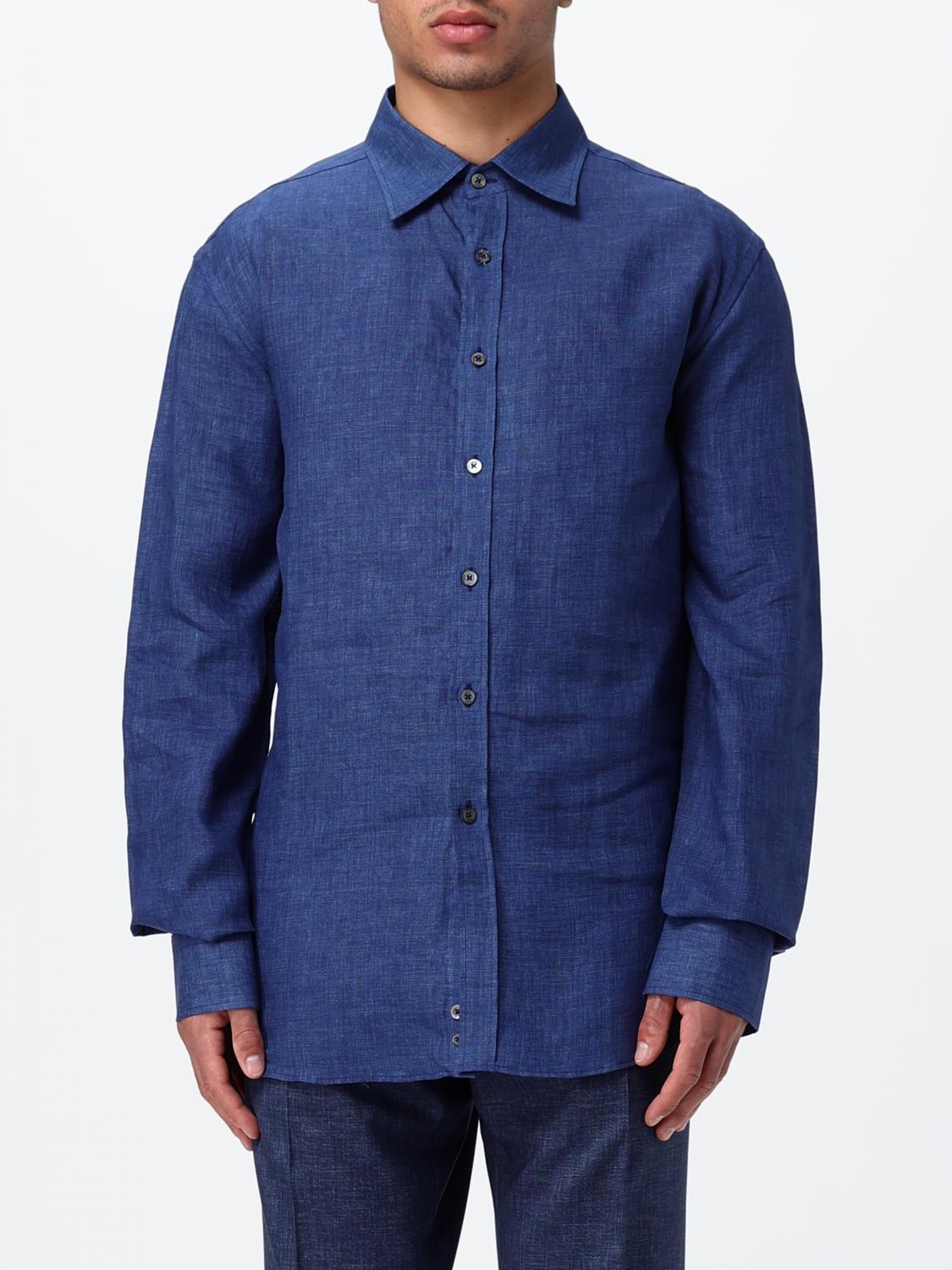 Canali Basic Linen Shirt In Blue