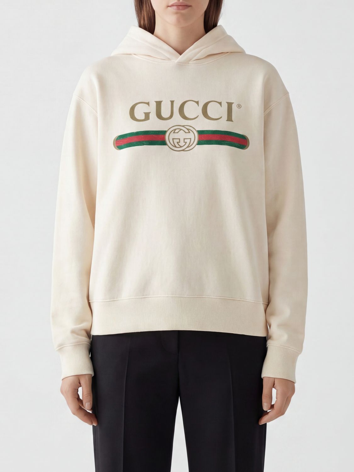 GUCCI Felpa con cappuccio in cotone e cashmere con logo