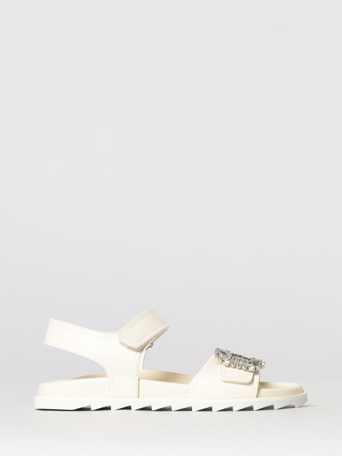 Roger Vivier Slidy Viv' Leather Sandals with Jewel Buckle