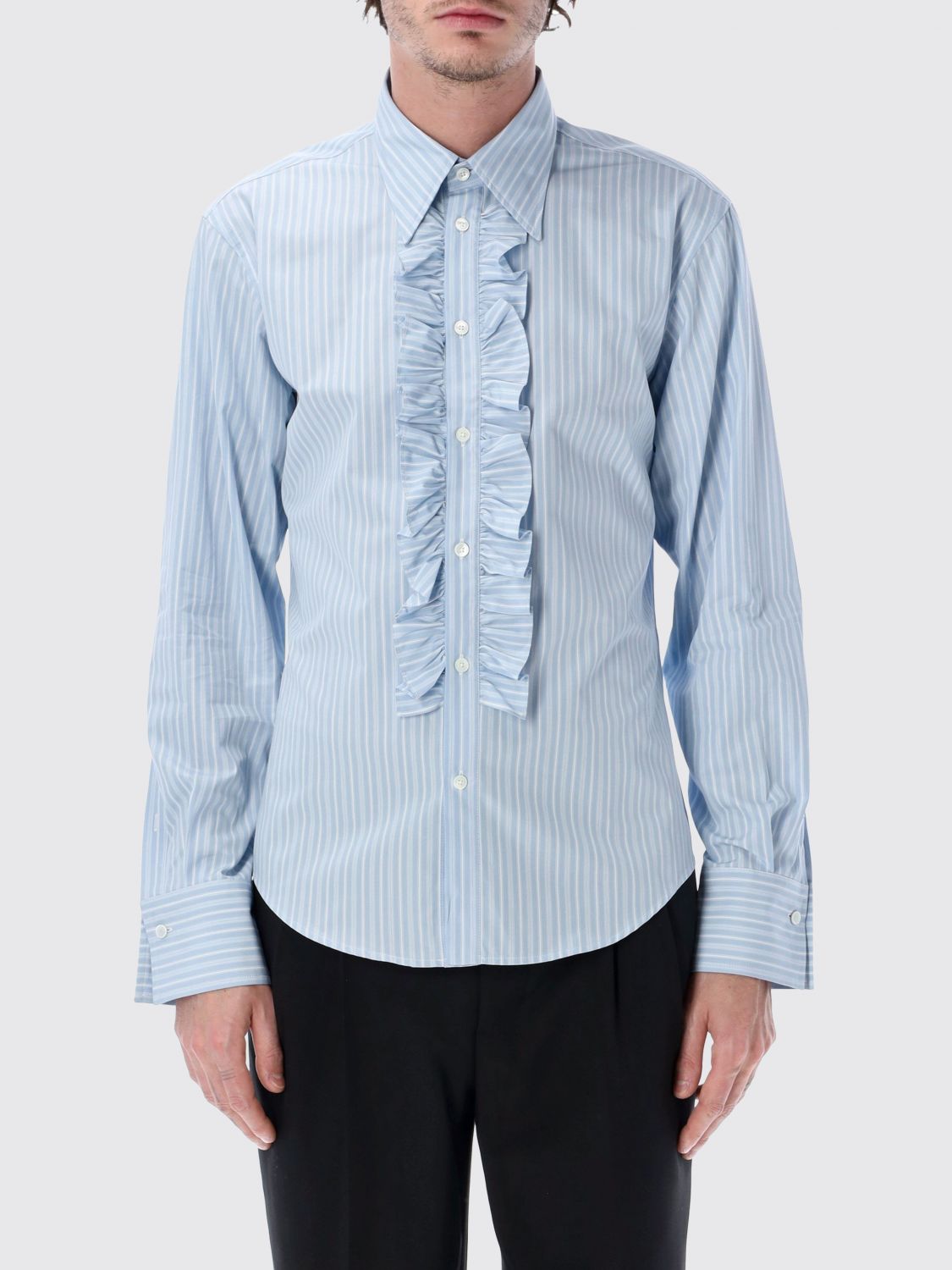 AMI PARIS Striped Cotton Shirt with Ruffles　AMI PARIS フリル付きストライプコットンシャツ AMI