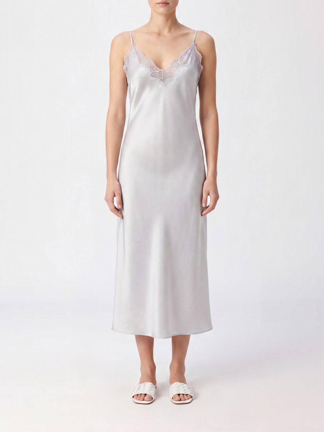 ROHE Silk Slip Dress with Lace Inserts