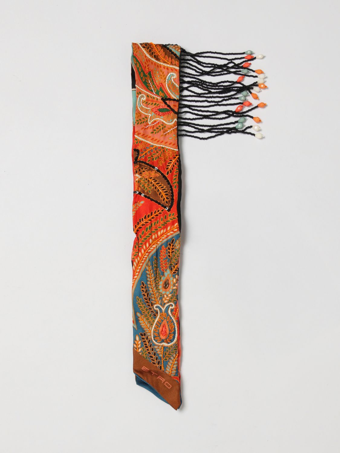 ETRO ETRO Paisley Print Silk Bandeau with Beaded Fringes　ETRO ペイズリープリント シルクバンドゥ ビーズフリンジ付き