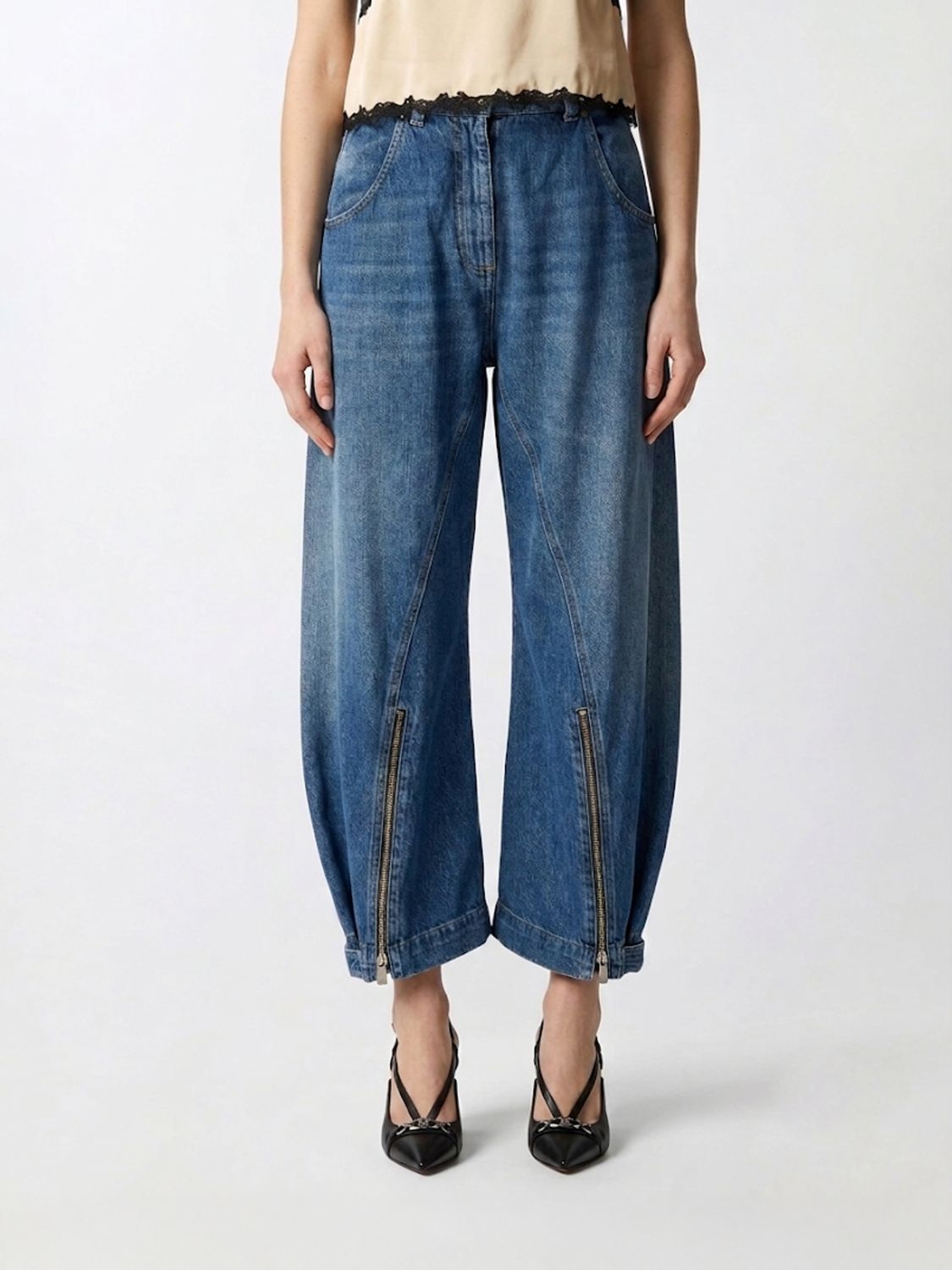 PINKO Jeans balloon fit in denim di cotone con zip