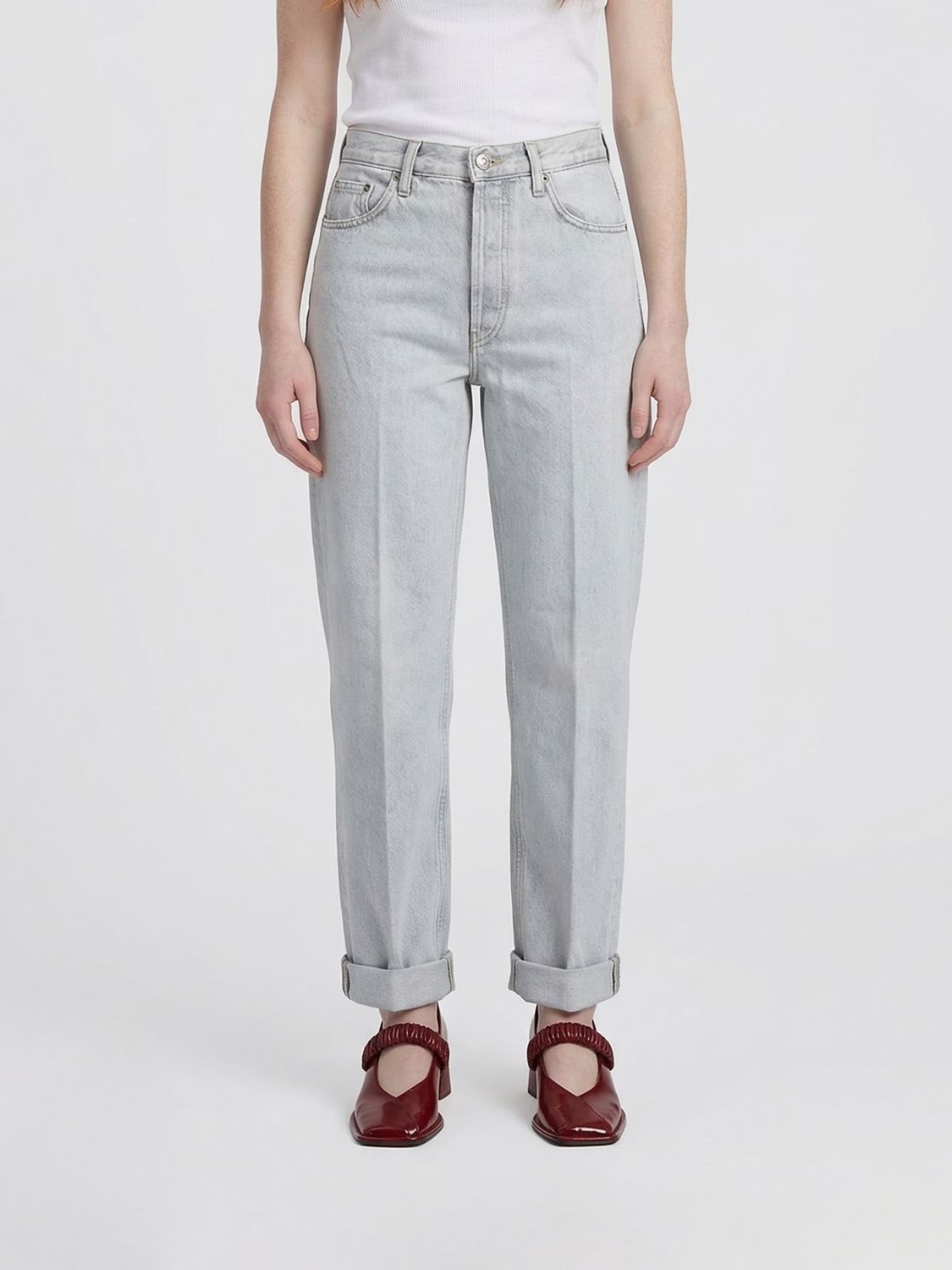 Dondup Straight Jeans In Cotton Denim In Gray