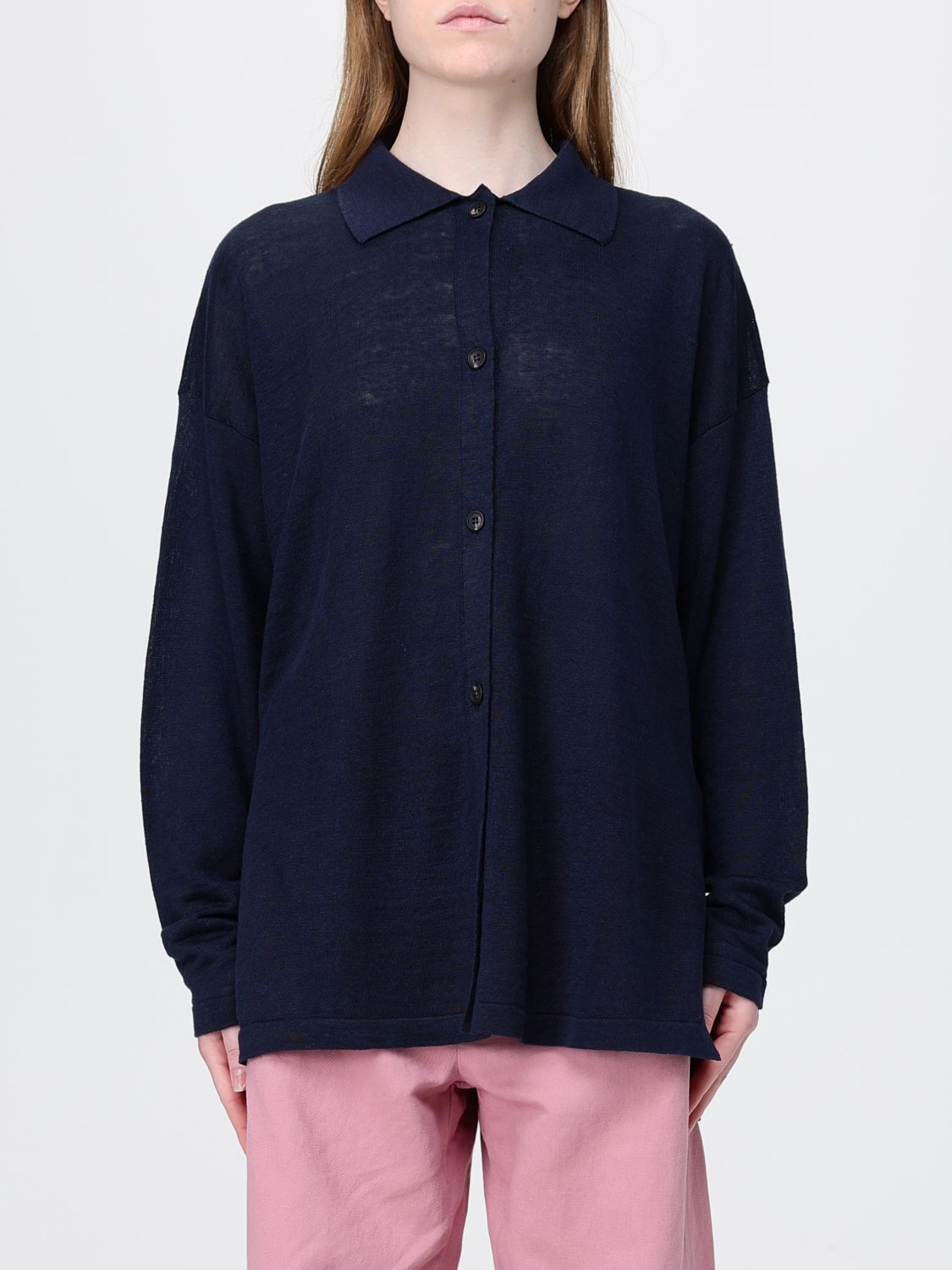 's Max Mara Linen Knit Polo Shirt In Blue