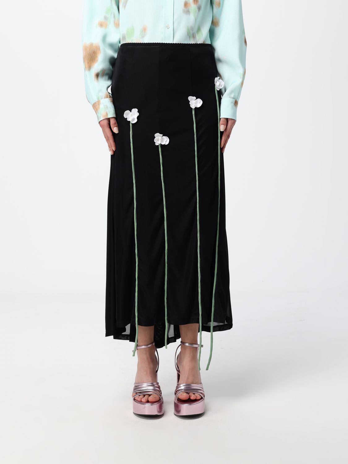 MOSCHINO COUTURE Jersey Midi Skirt With Applied Flowers
