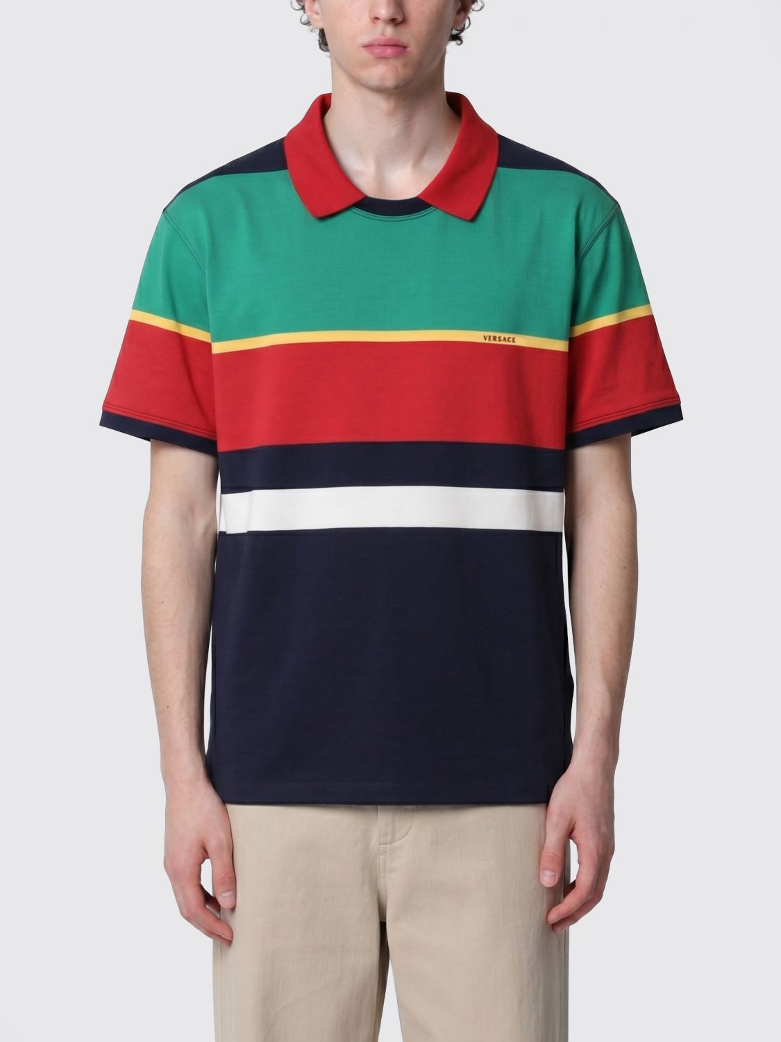 VERSACE Gestreiftes Polo-Shirt aus Baumwolle von