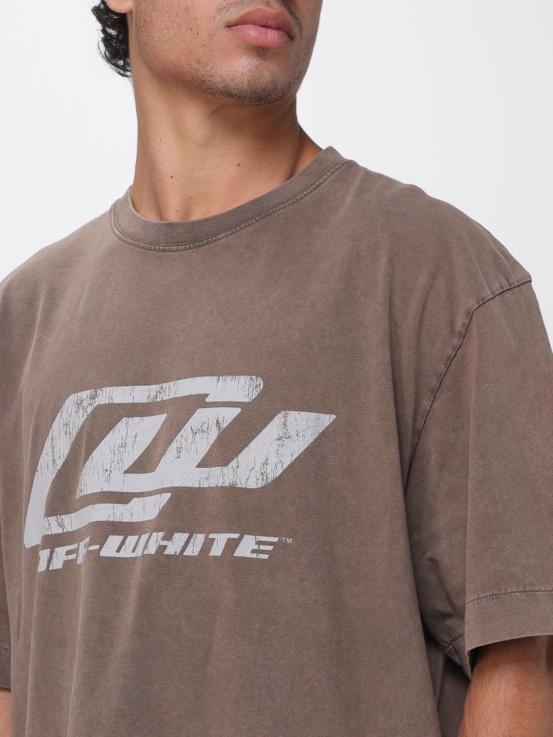 Off-white Logo Printed Crewneck T-shirt In Brown