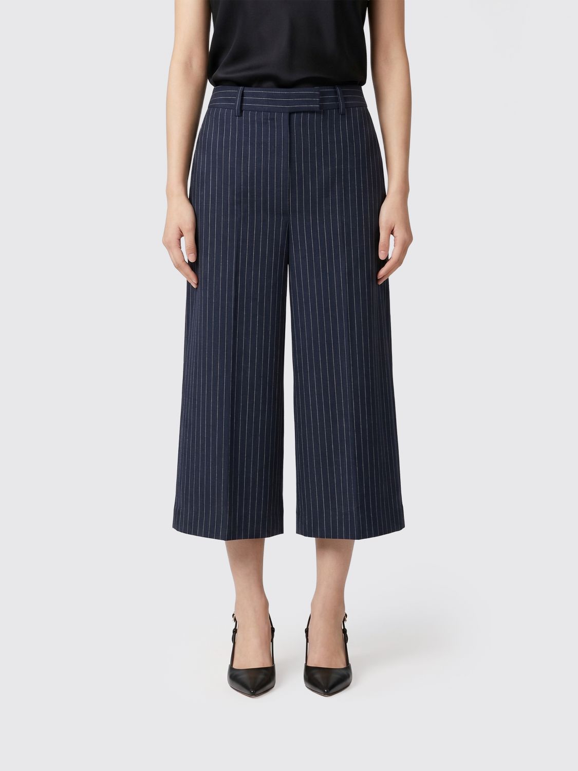 LARDINI Striped Linen Blend Cropped Trousers　LARDINI ストライプ リネンブレンド クロップド パンツ LARDINI
