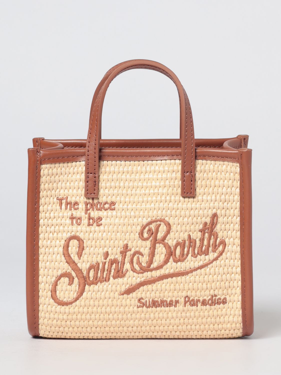 Mc2 Saint Barth Mini Vivian Logo-embroidered Straw Tote Bag In Brown