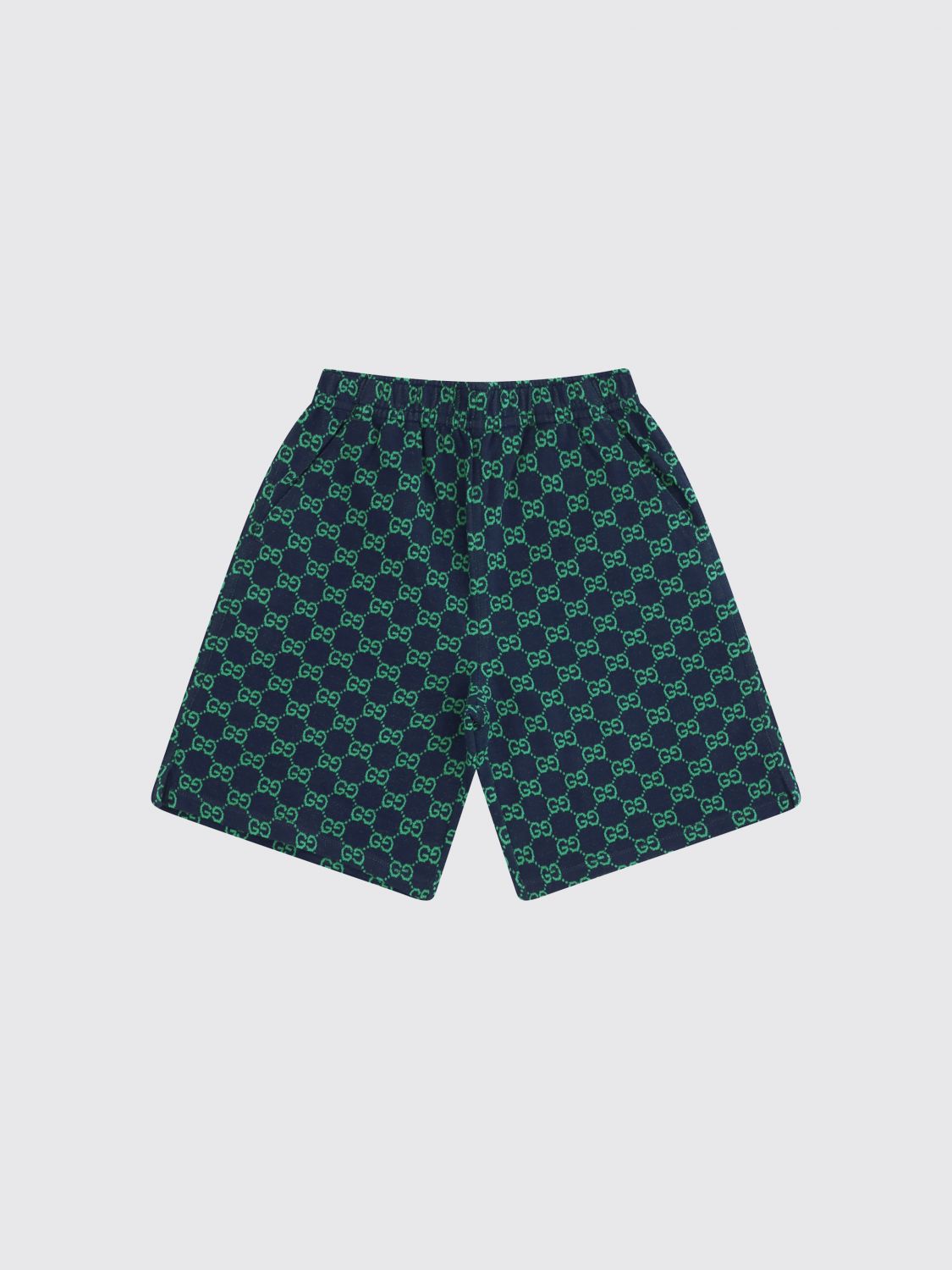 GUCCI Pantaloncini in cotone piquet con stampa monogram