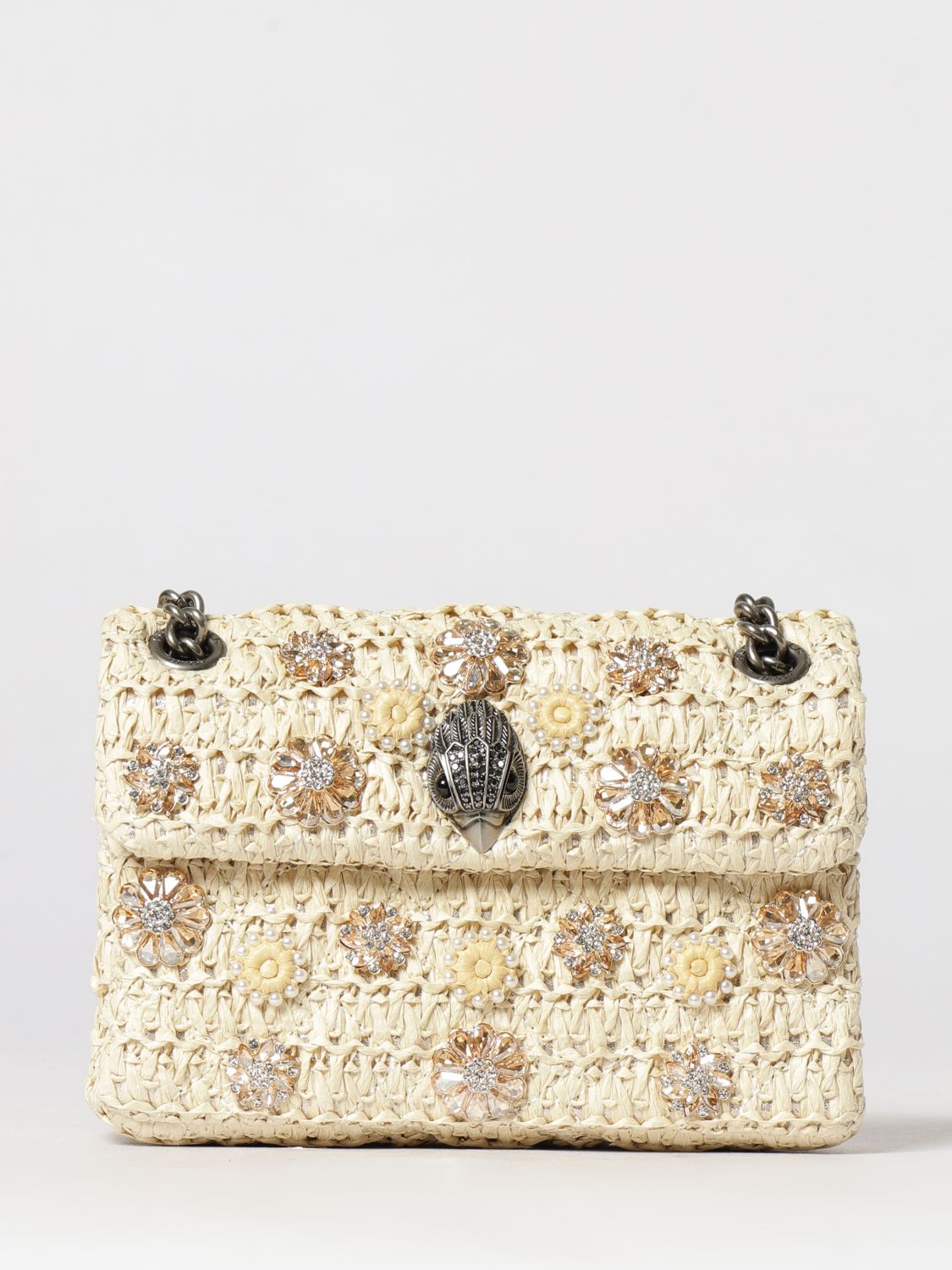 KURT GEIGER LONDON Borsa Kensington in rafia con perline e strass ricamati