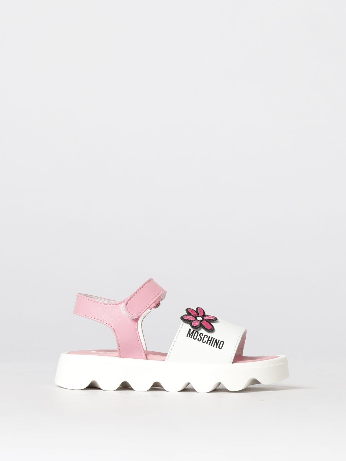 MOSCHINO Leder-Sandalen mit aufgesetzter Blume