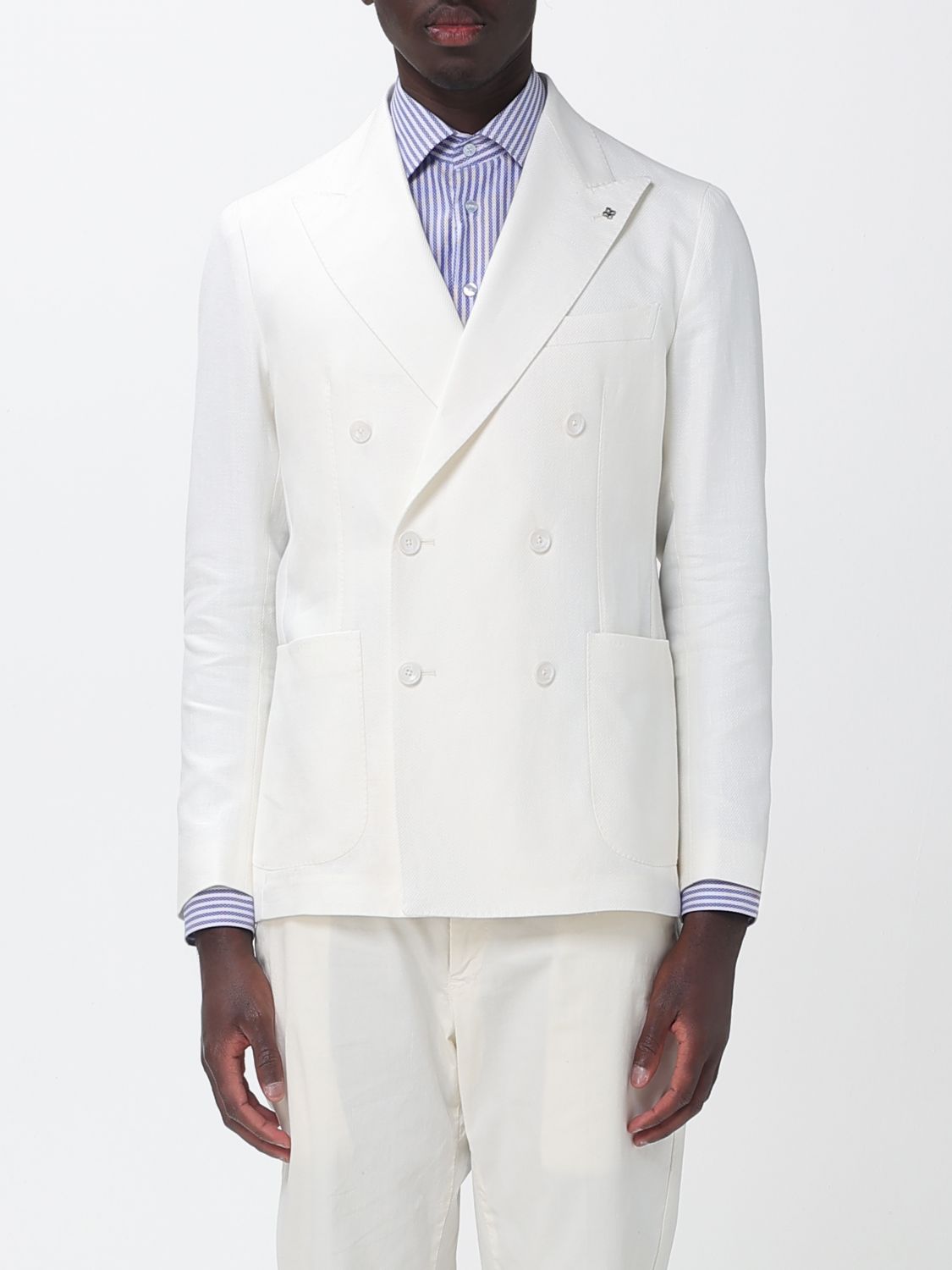 TAGLIATORE Double-Breasted Linen and Cotton Blazer TAGLIATORE