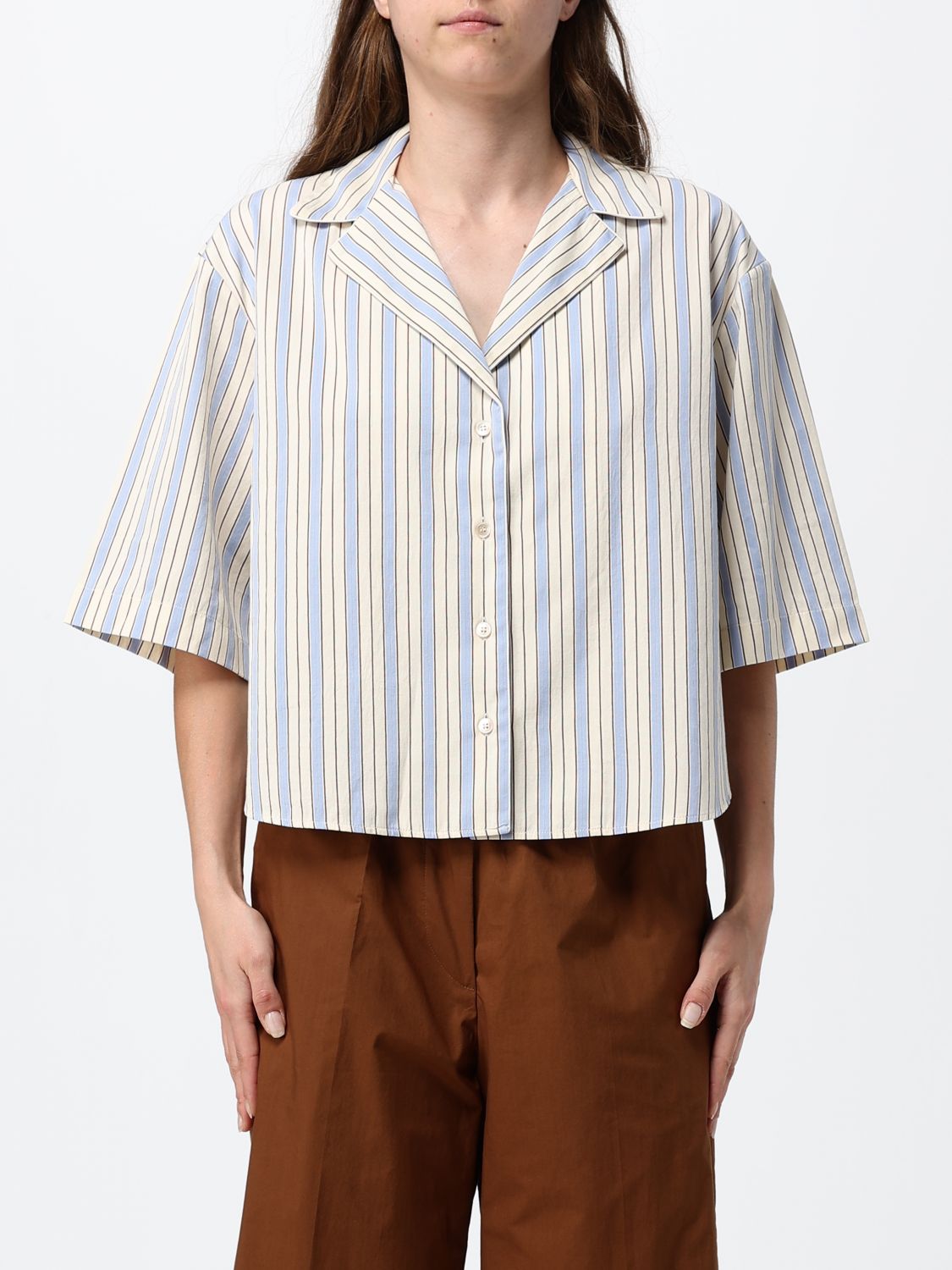 FORTE FORTE Camicia casual in cotone e seta a righe