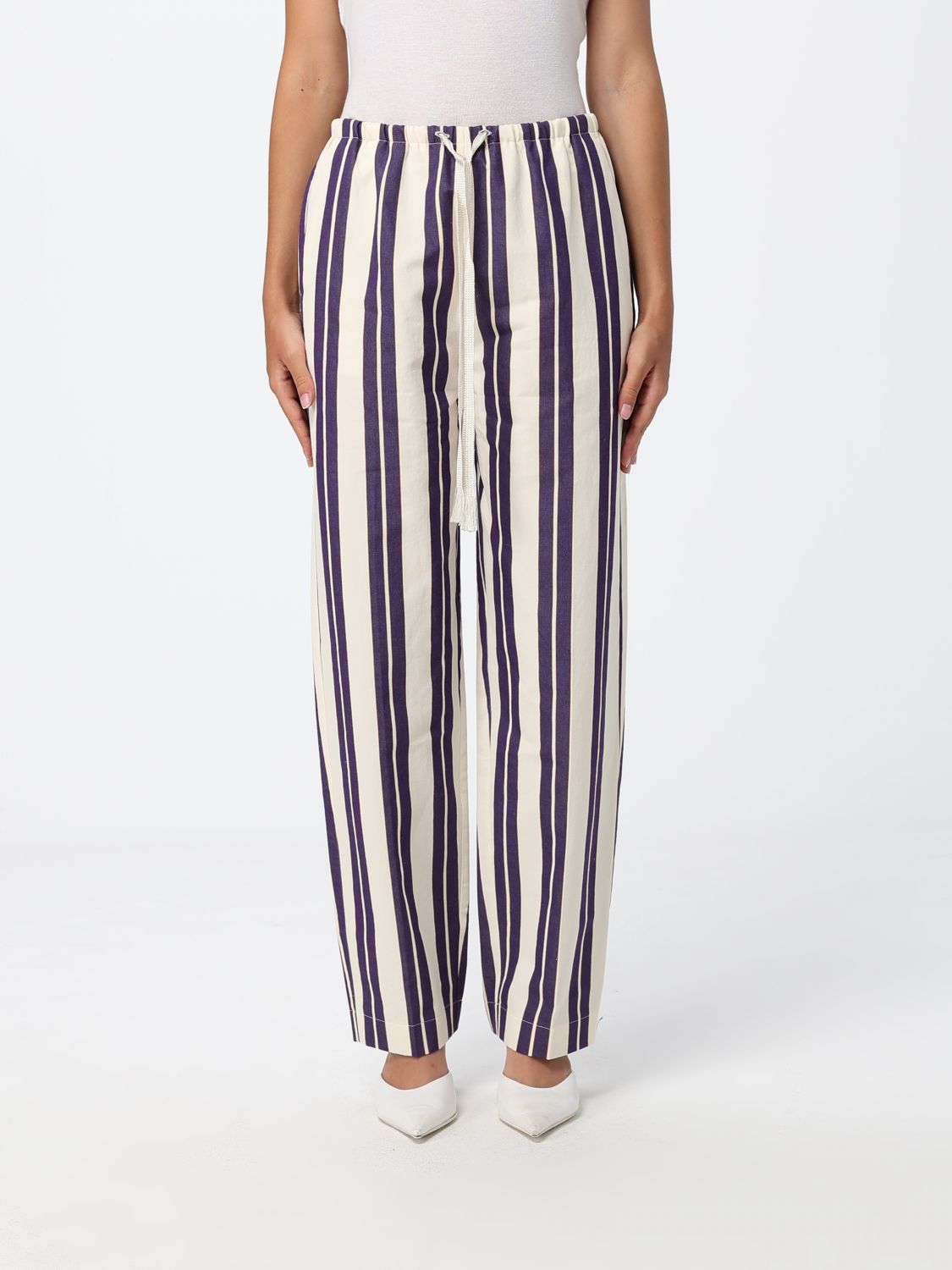 FORTE FORTE Pantaloni con coulisse in cotone e lino a righe