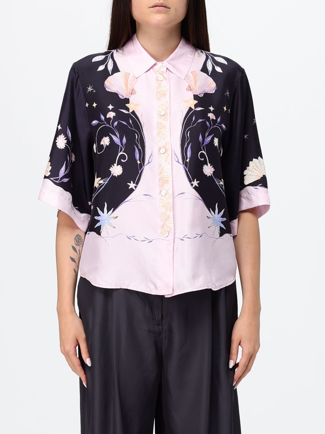 FORTE FORTE Camicia in seta con stampa floreale