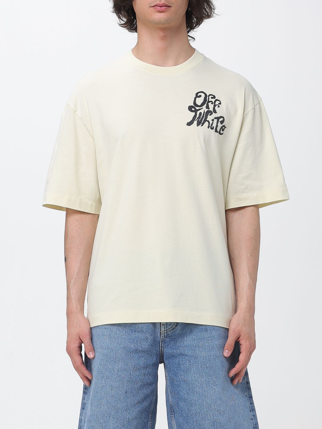 Off-White Off-White Cotton T-Shirt with Logo　ロゴ付きオフホワイト コットン T シャツ