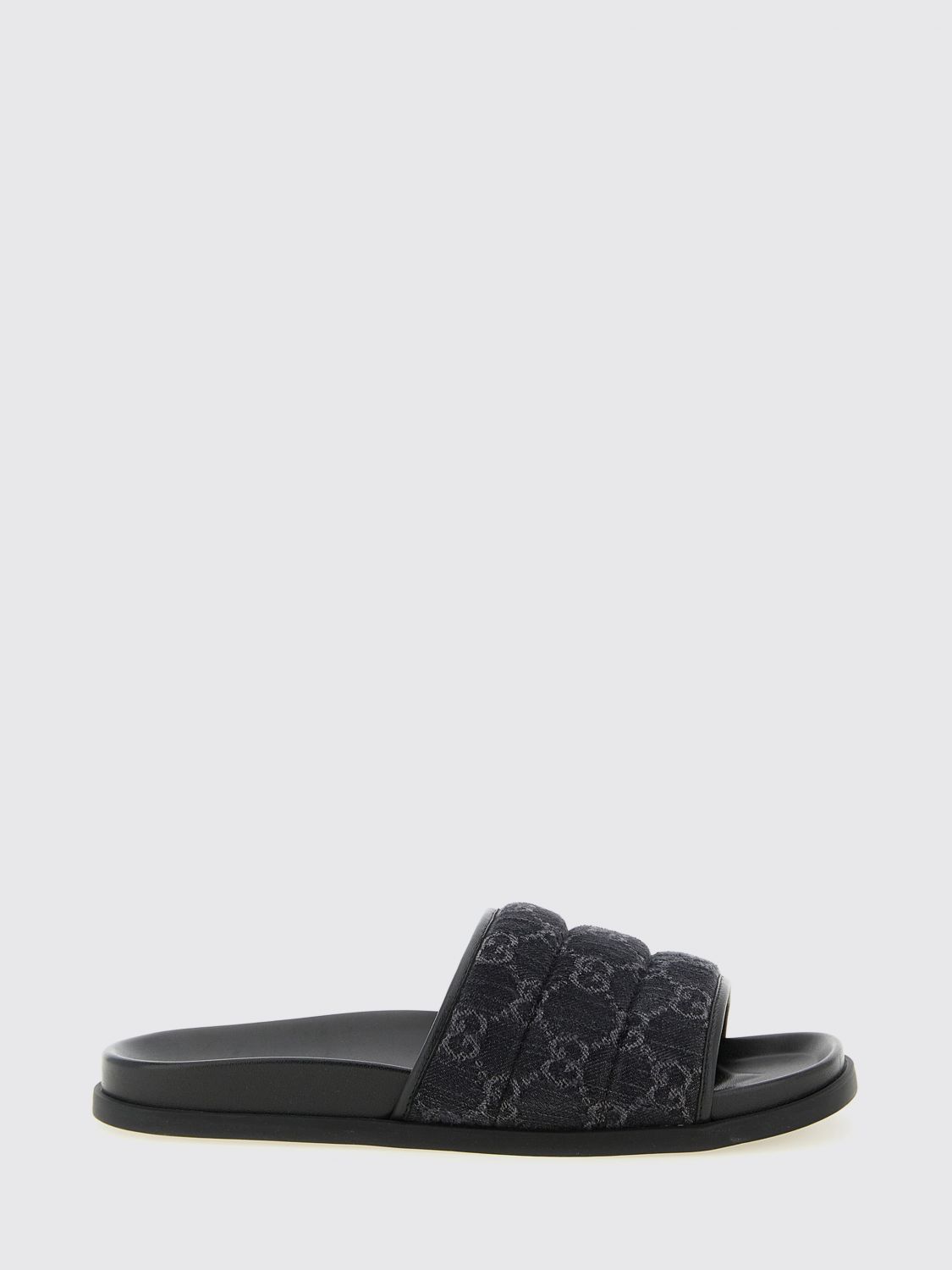 GUCCI Sliders in denim di cotone trapuntato con monogram GG jacquard