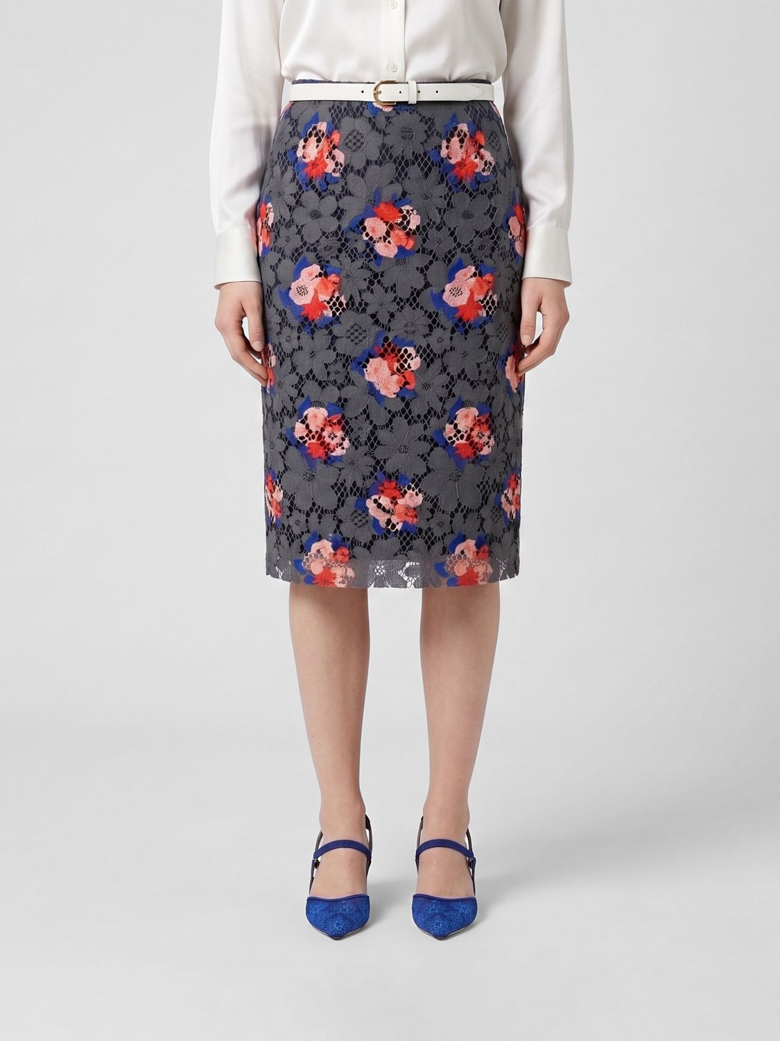 FENDI Gonna midi in pizzo con stampa floreale