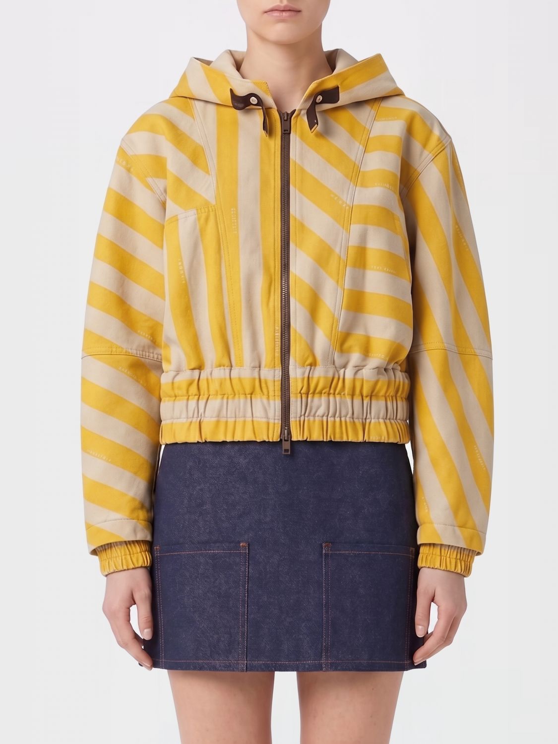 FENDI Bomber con cappuccio in cotone e lino a righe