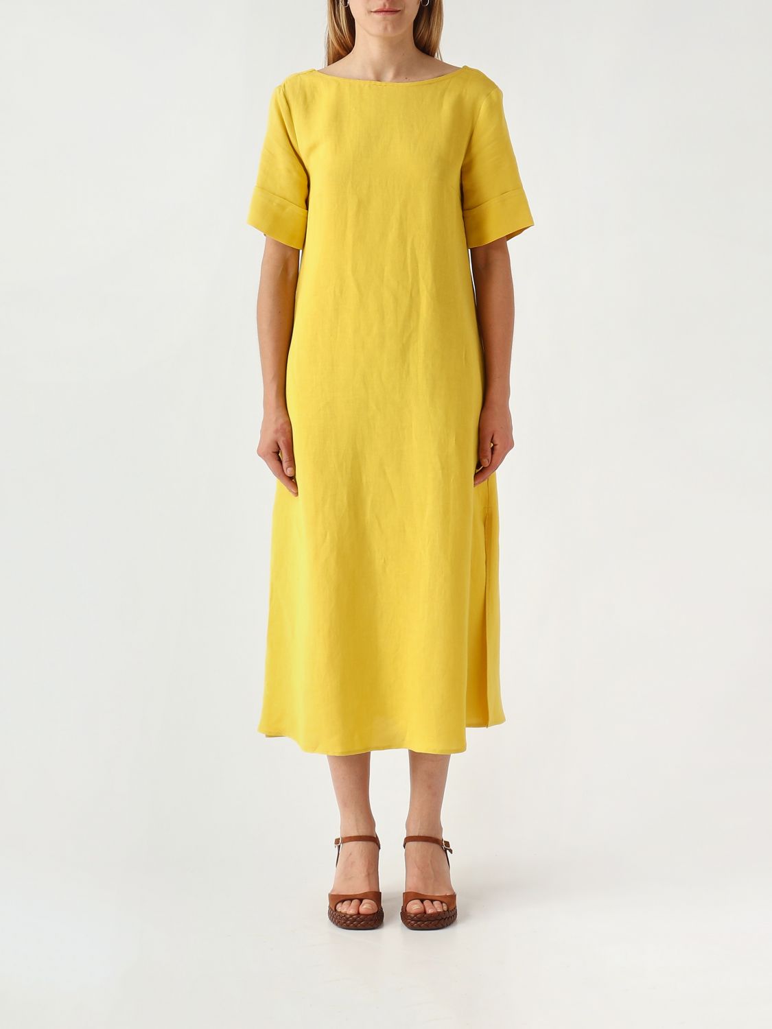 MALIPARMI Midi-Kleid aus Leinenmischung