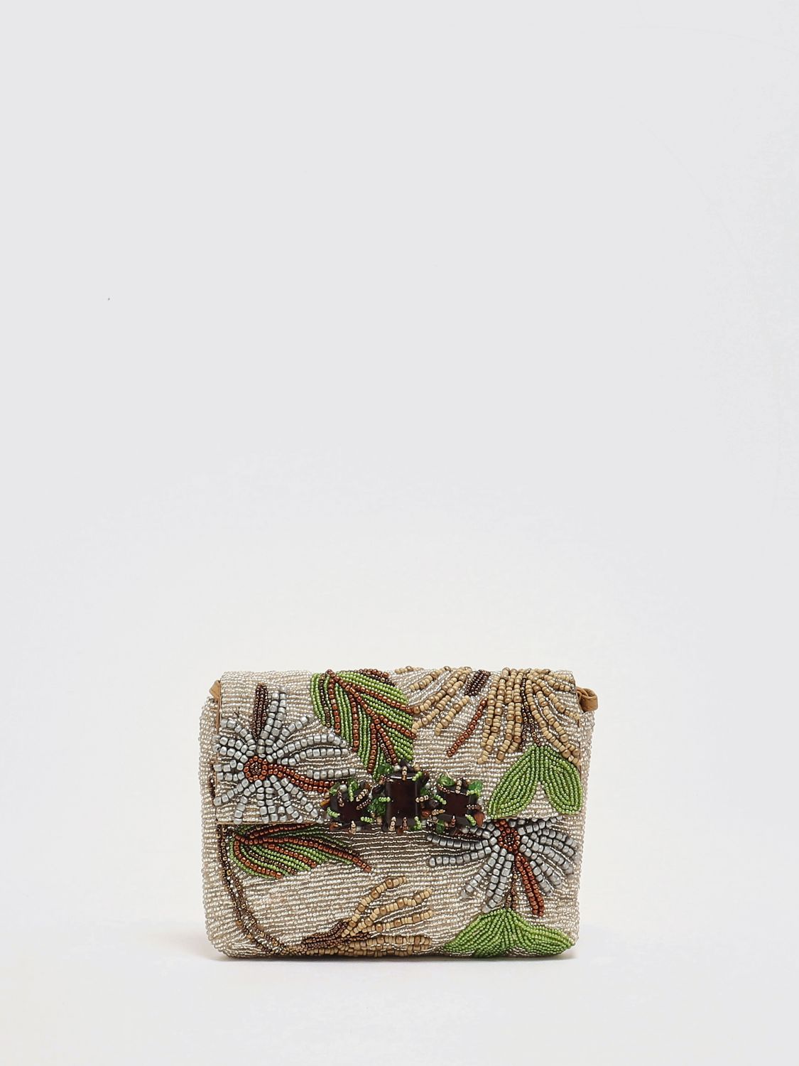 MALIPARMI Pochette in cotone e perline ricamate