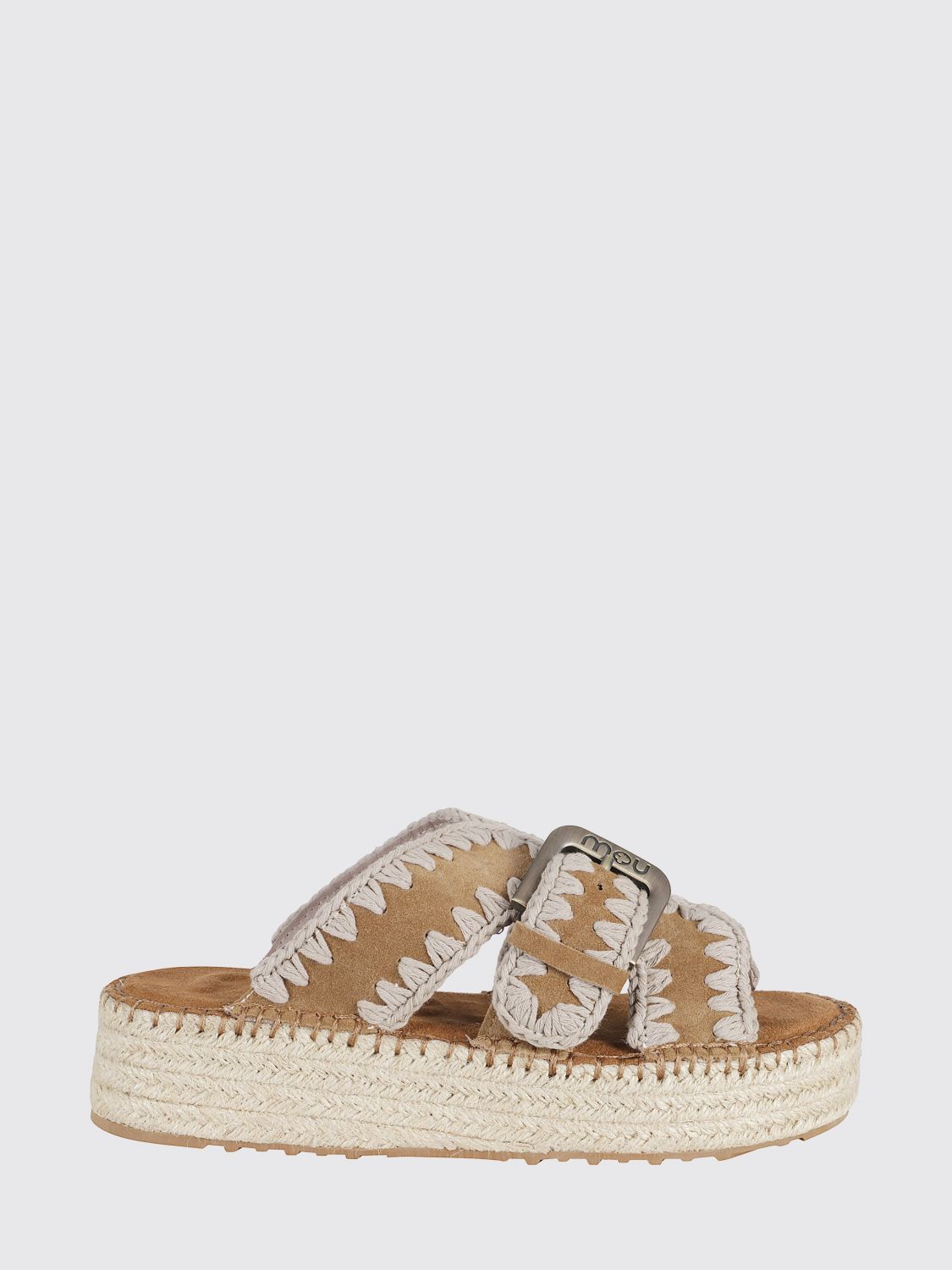 MOU Jute Suede Sandals with Contrast Stitching