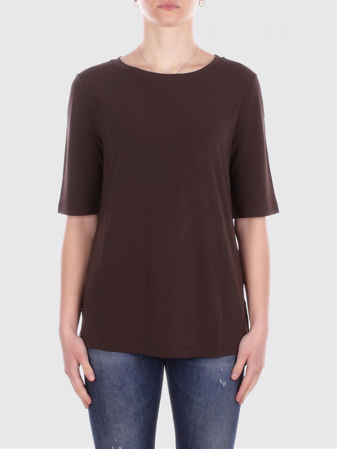 MM Max Mara Viscose Crewneck Top with Short Sleeves and Curved Hem　MM Max Mara ビスコース クルーネック トップ、半袖、カーブヘム MM