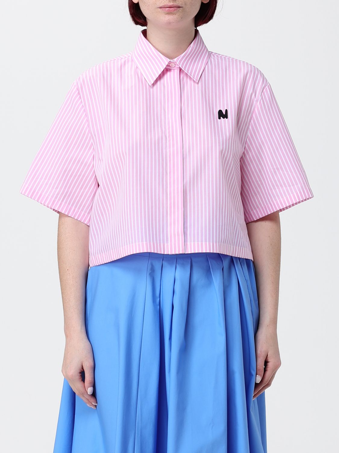 MSGM Cropped Striped Cotton Shirt with Monogram Pattern　MSGM モノグラム パターン クロップド ストライプ コットン シャツ MSGM
