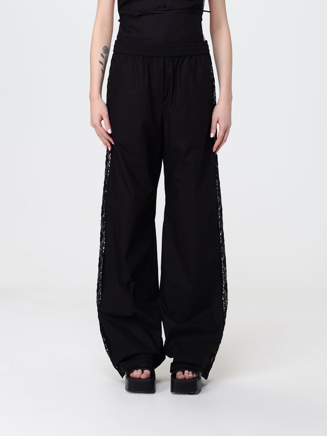 MSGM High-Waisted Embroidered Cotton Lace Palazzo Trousers　MSGM ハイウエスト 刺繍 コットン レース パラッツォ パンツ MSGM