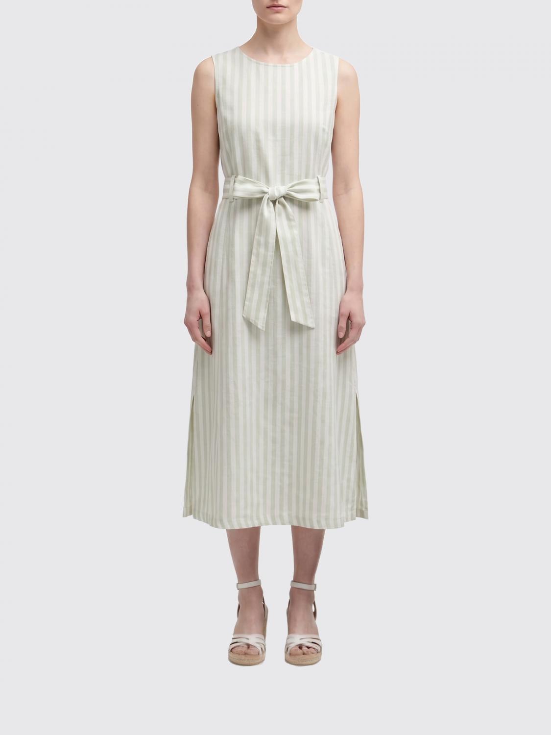 BARBOUR Striped A-Line Cotton Midi Dress with Sleeveless Design and Tie Waist　BARBOUR ストライプ A ライン コットン ミディ ドレス ノースリーブ デザインとタイウエスト BARBOUR