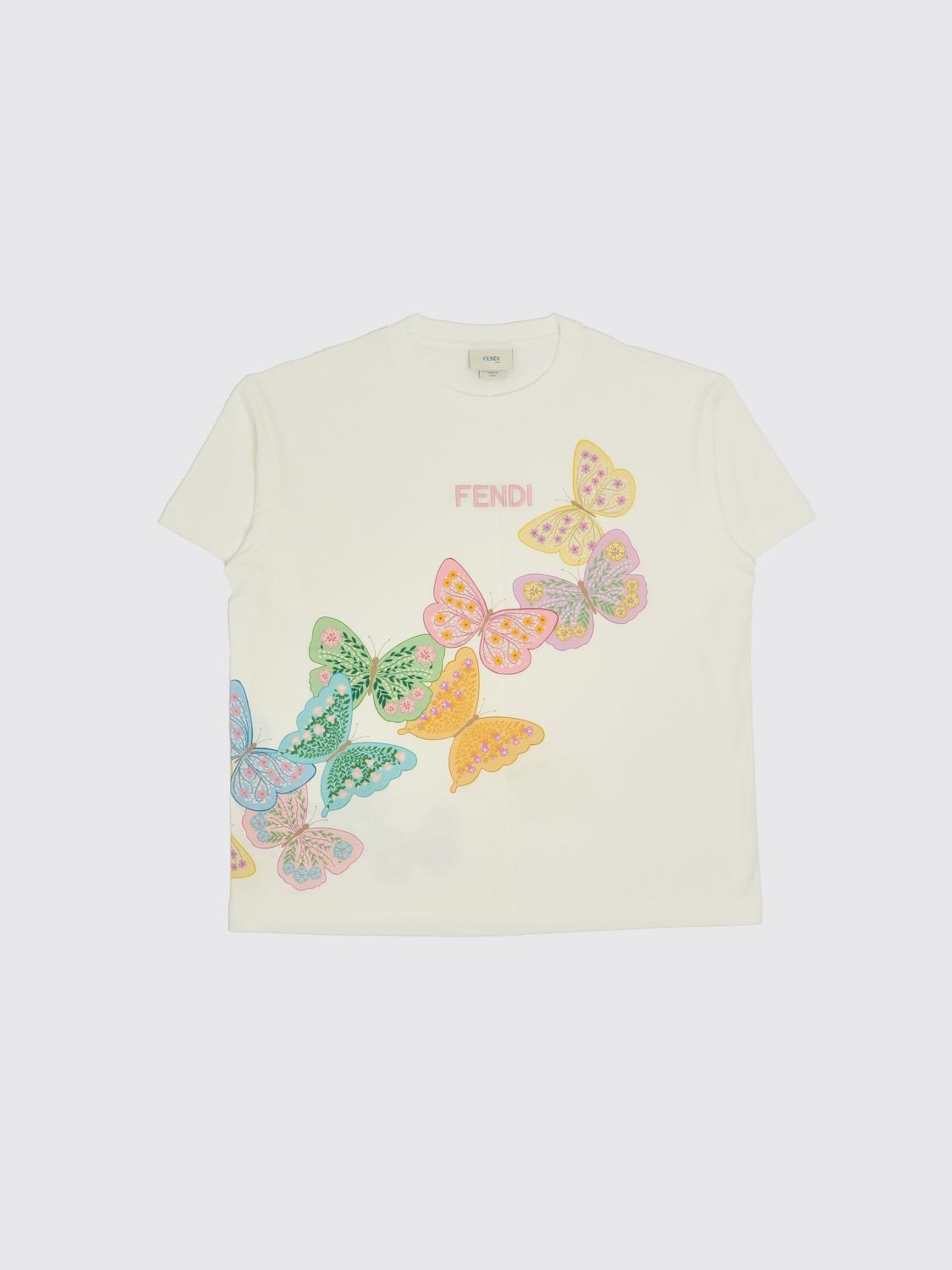 FENDI T-shirt girocollo in cotone con ricami